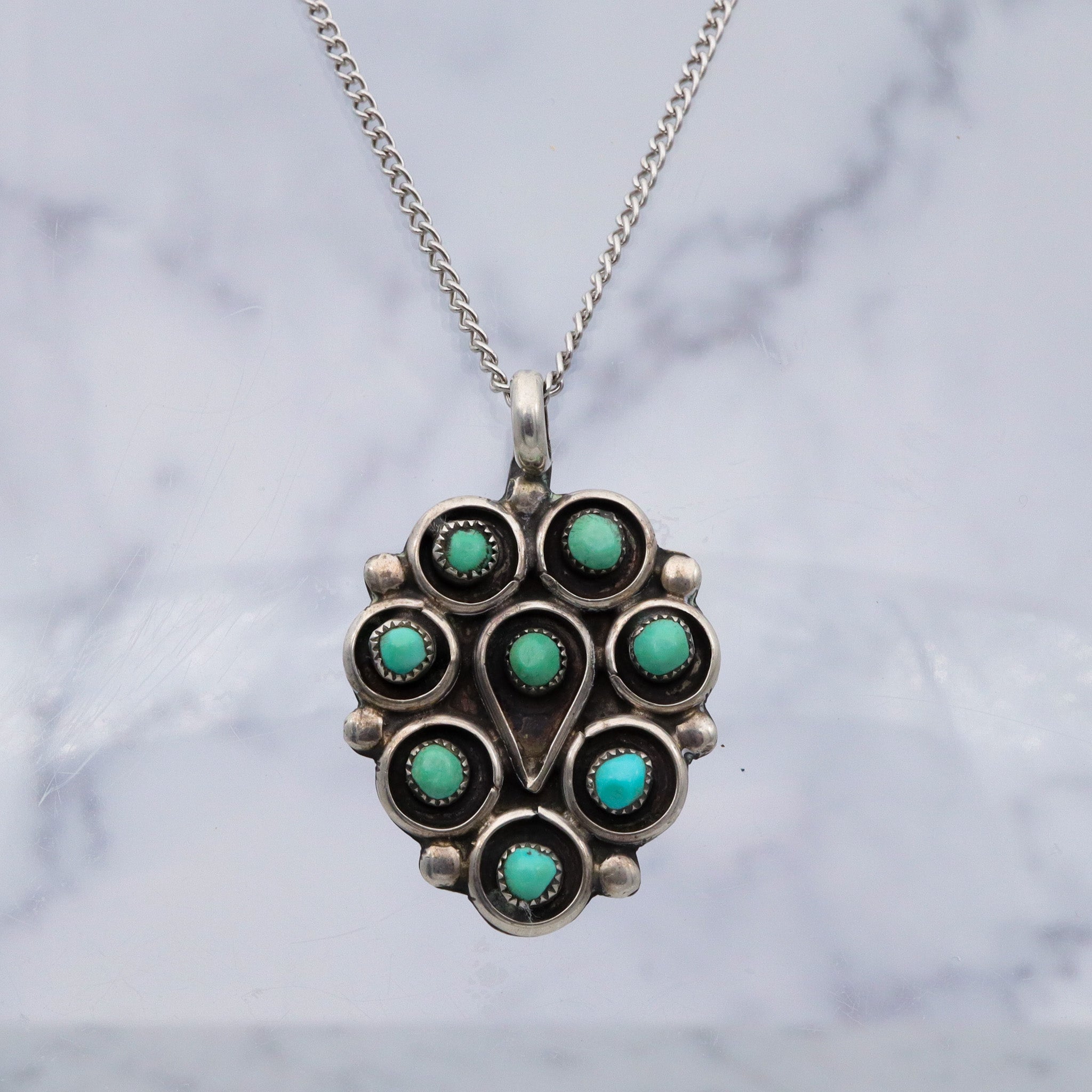 Vintage Zuni sterling turquoise petit point pendant