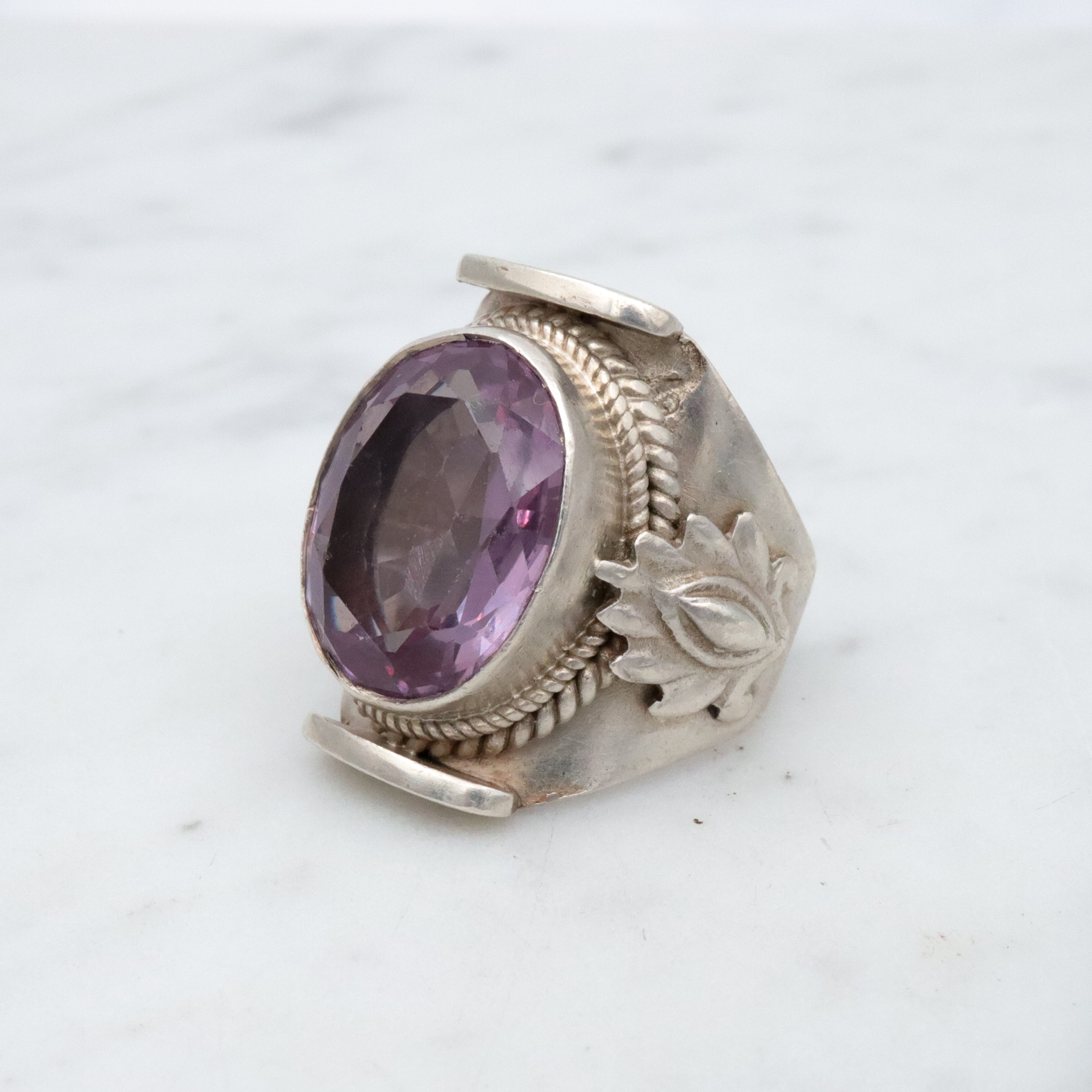 Vintage simulated purple sapphire sterling ring, sz 4.5