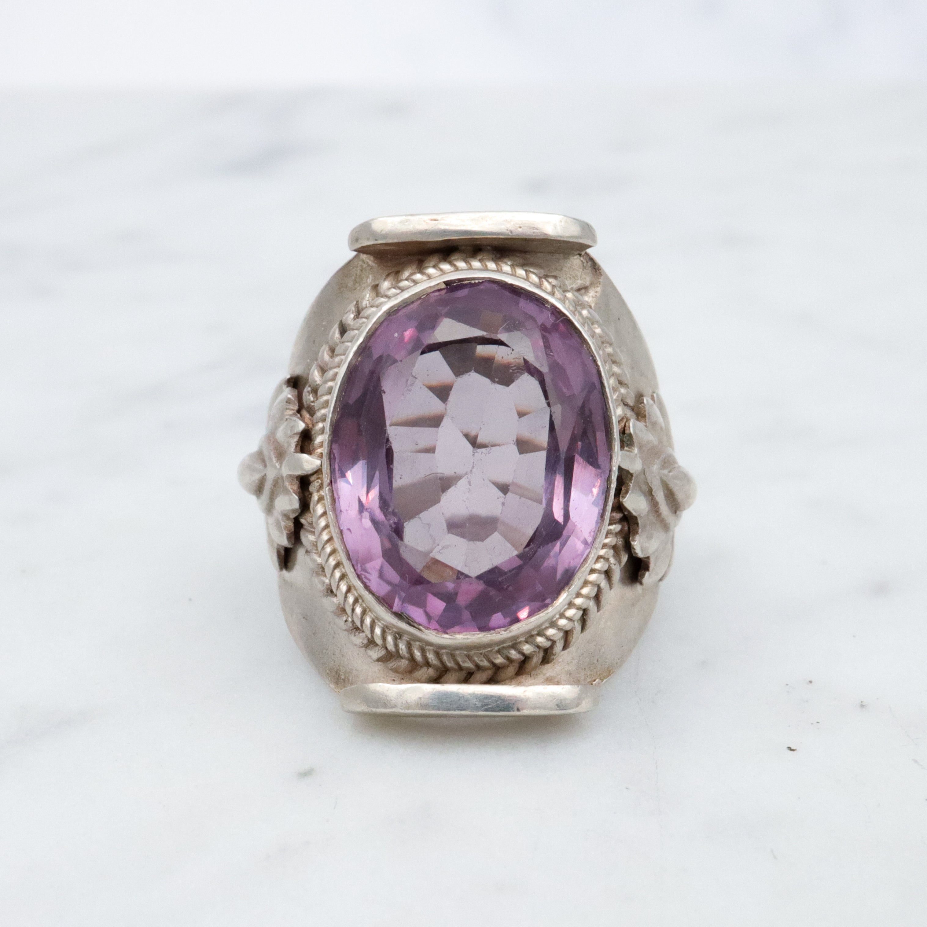 Vintage simulated purple sapphire sterling ring, sz 4.5
