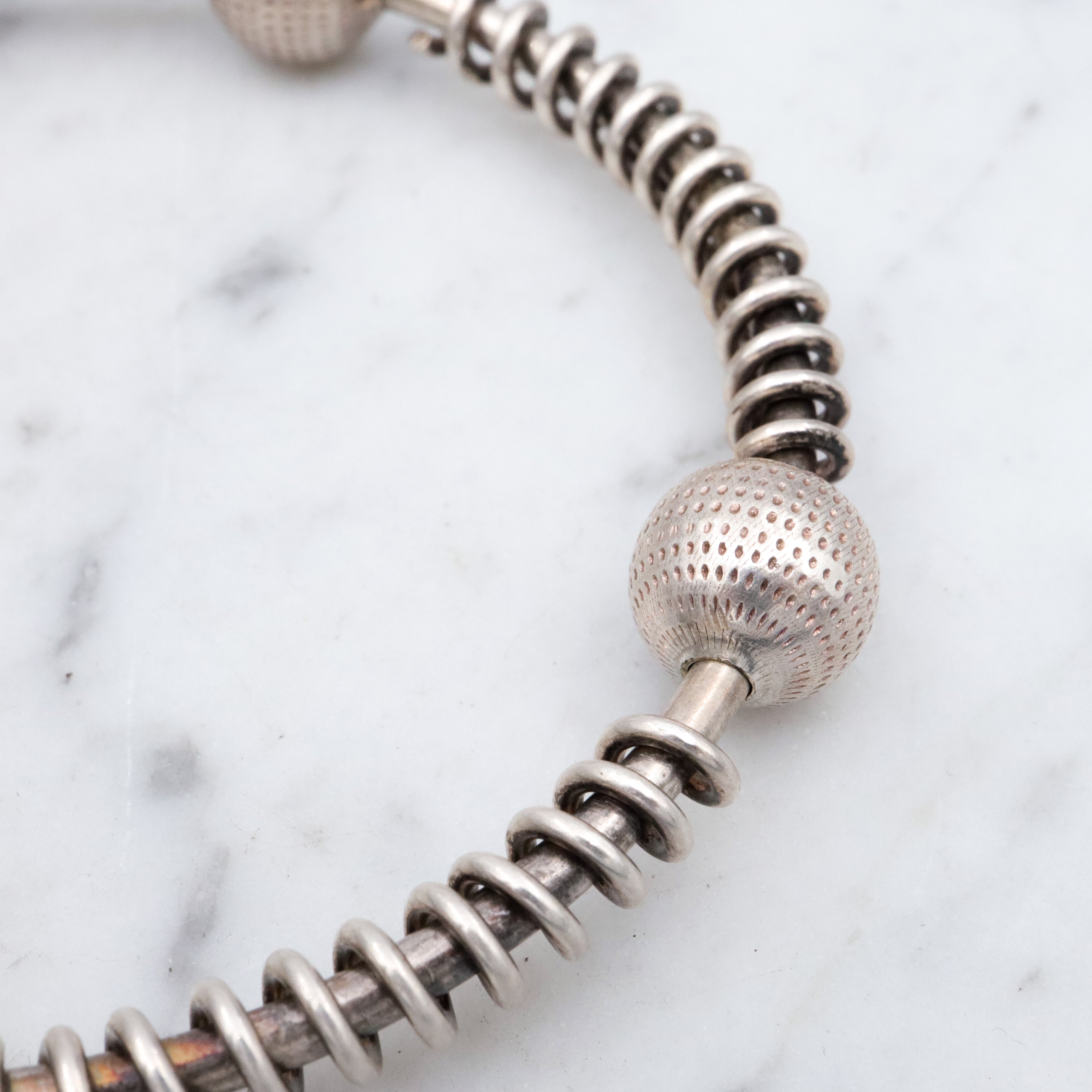 Unique Modernist handmade sterling spiral & sphere bangle bracelet