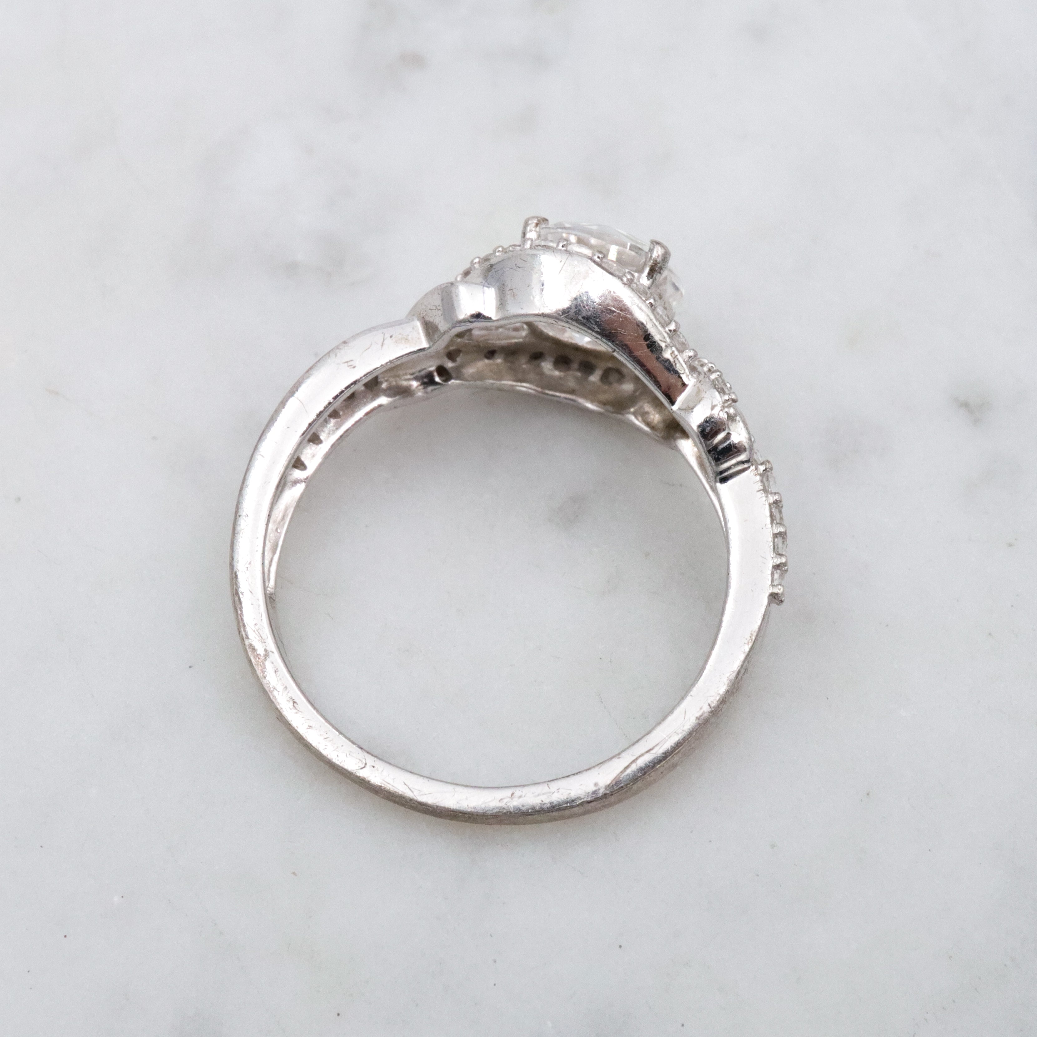 Retro sterling white topaz ring, sz 7