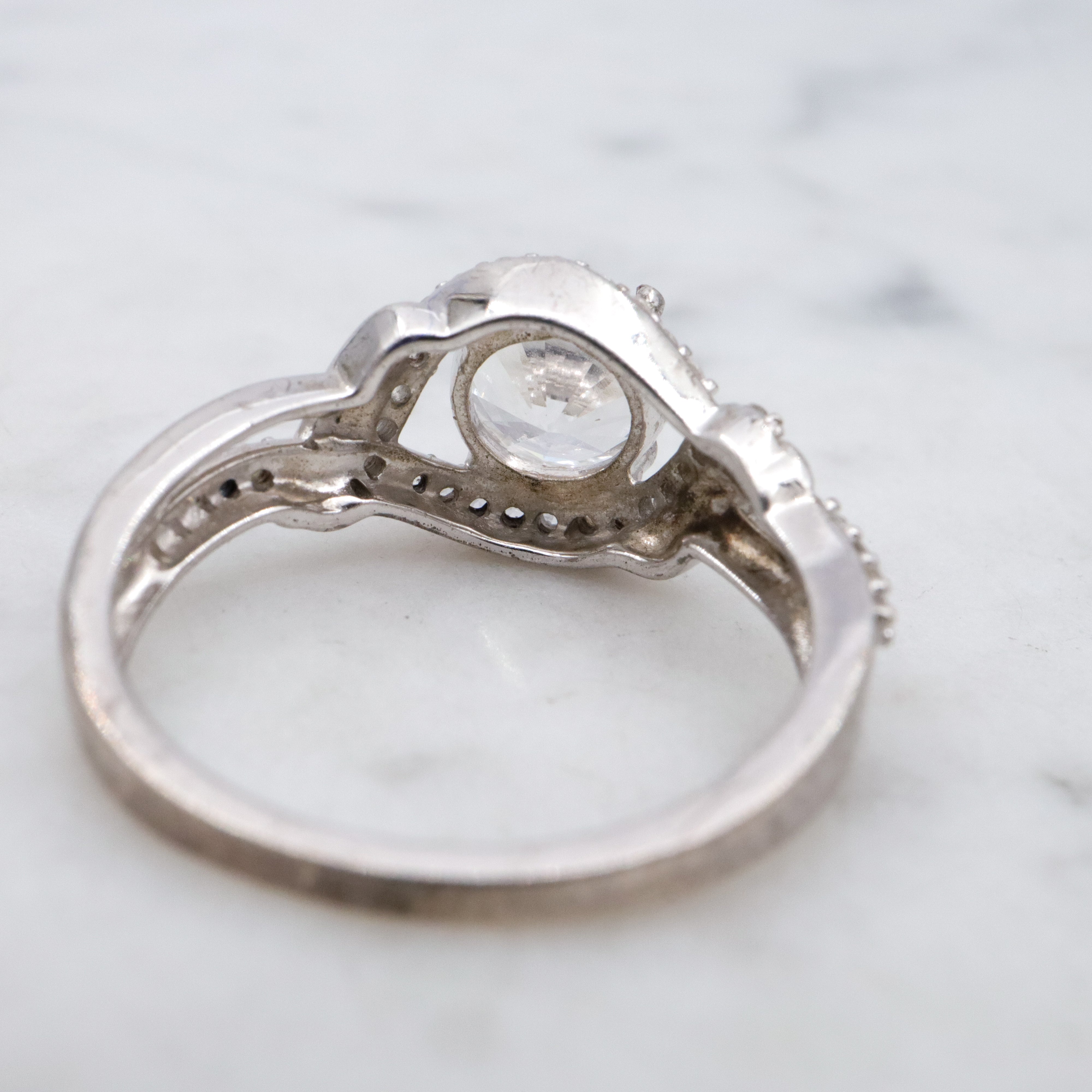 Retro sterling white topaz ring, sz 7