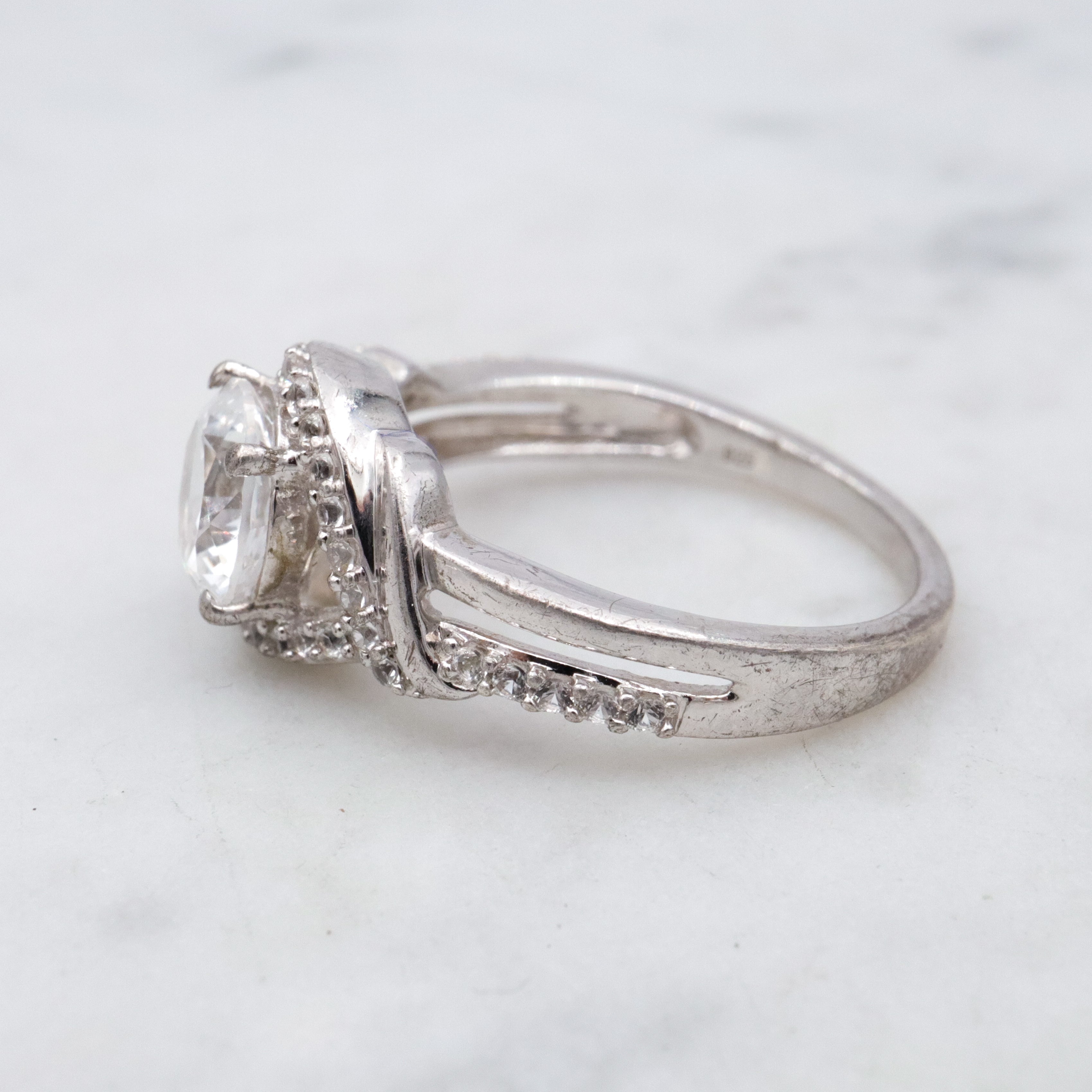 Retro sterling white topaz ring, sz 7