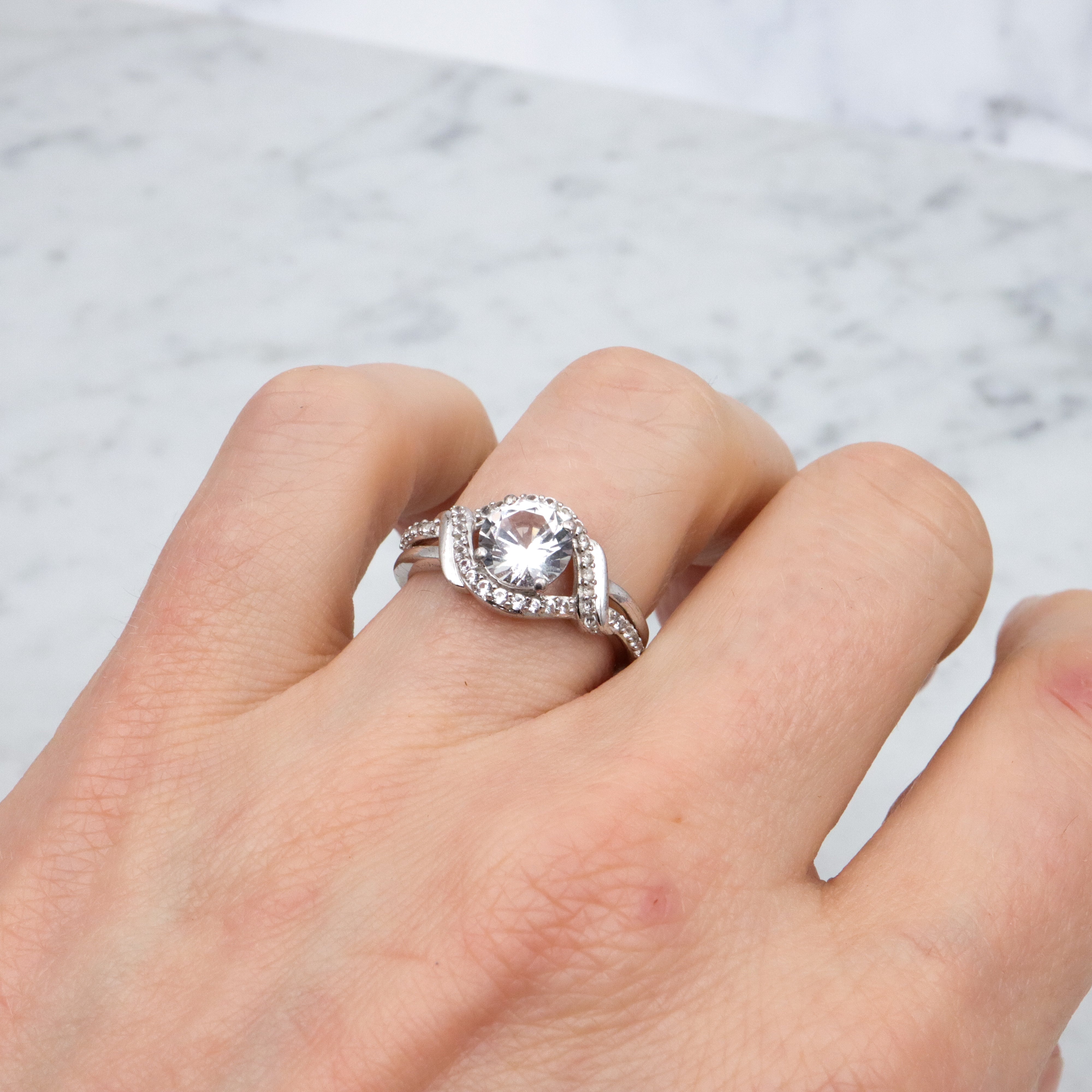 Retro sterling white topaz ring, sz 7