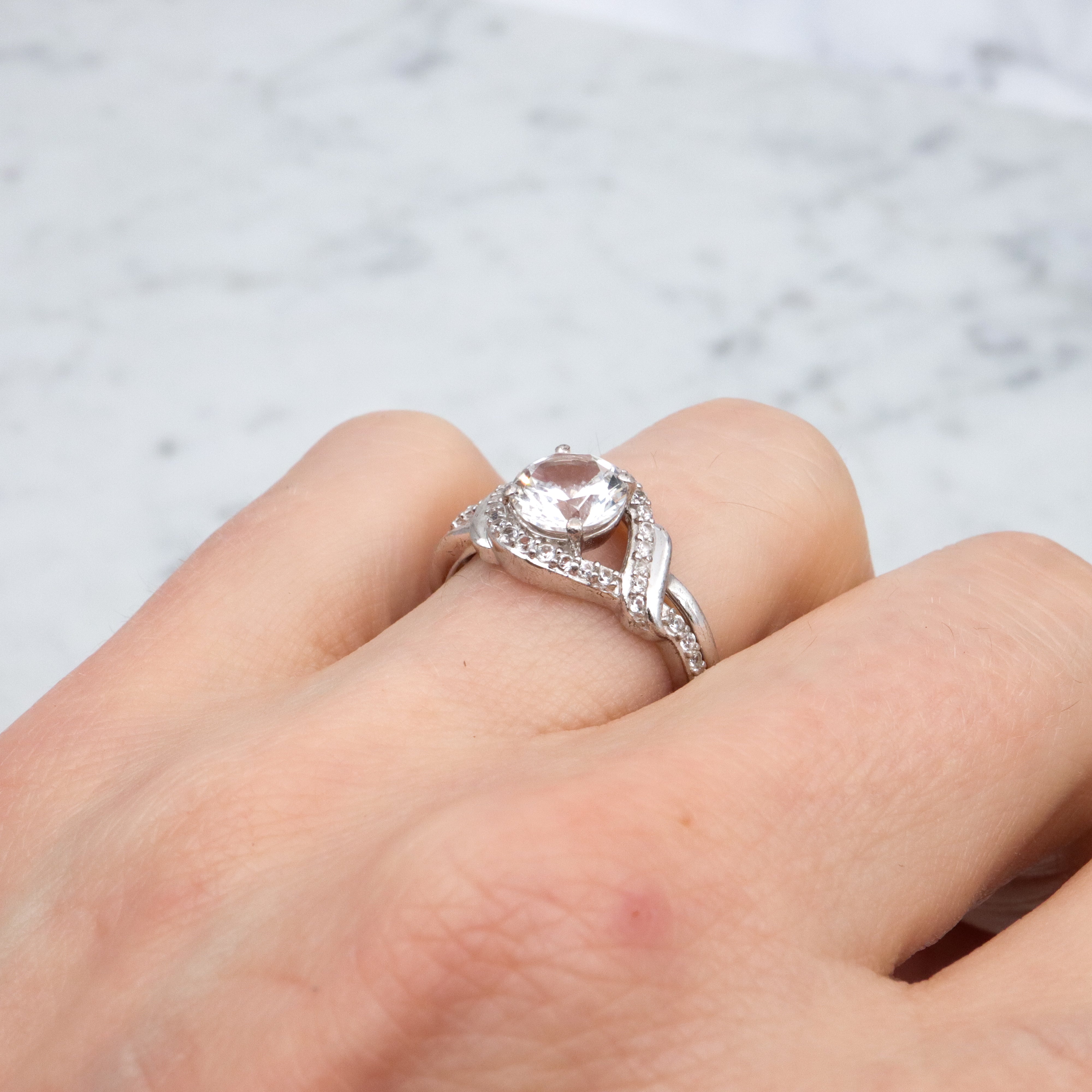 Retro sterling white topaz ring, sz 7