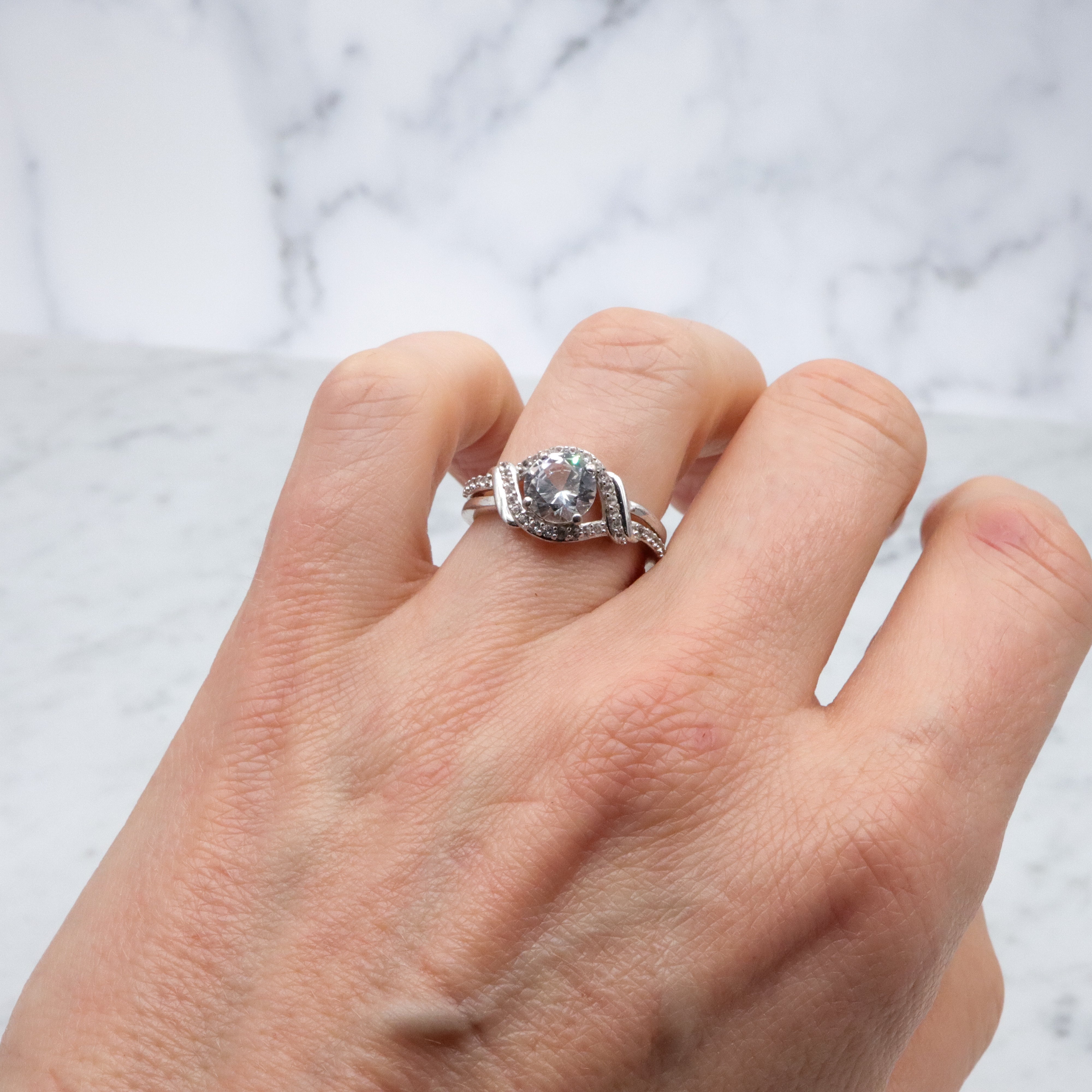 Retro sterling white topaz ring, sz 7