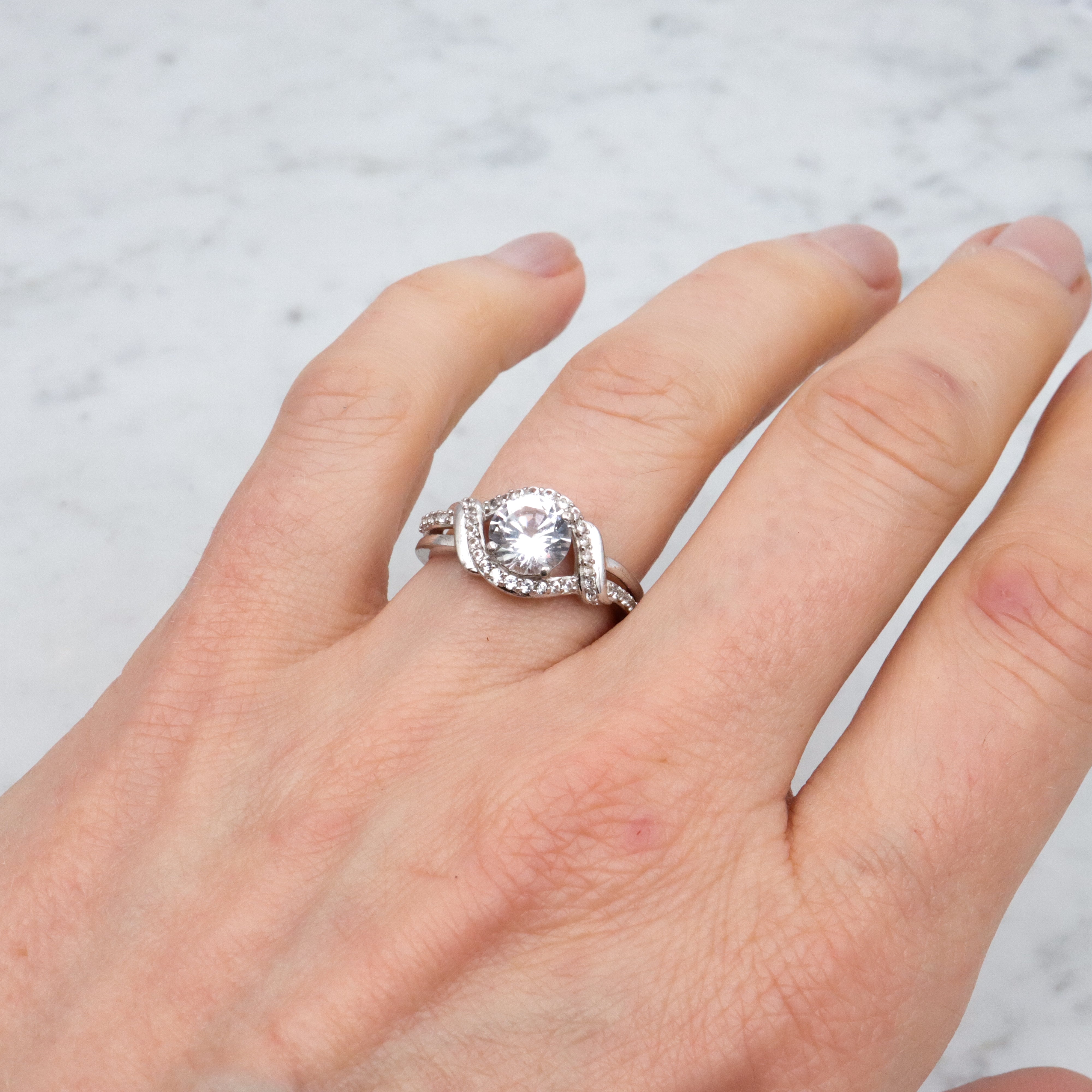 Retro sterling white topaz ring, sz 7