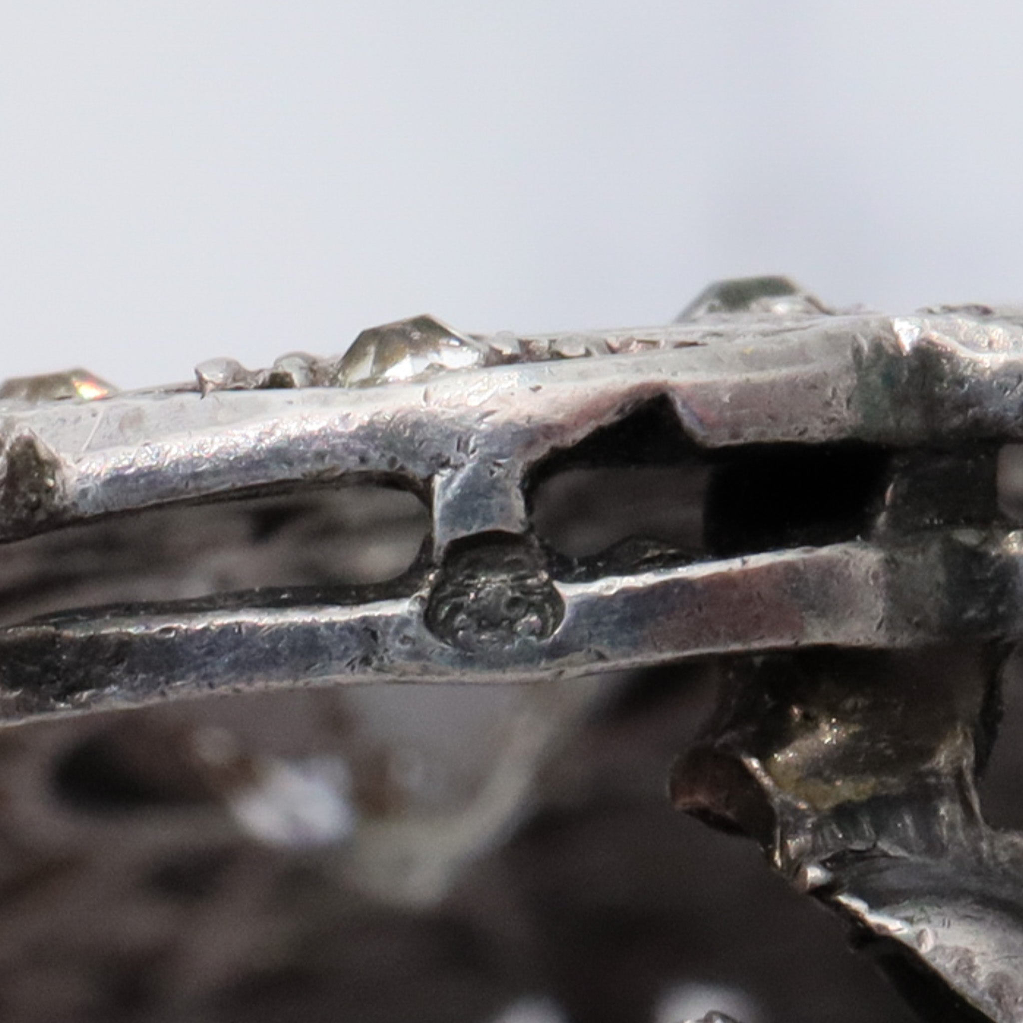 Antique French Art Deco .900 silver & paste filigree circle brooch by Andre Godefroy