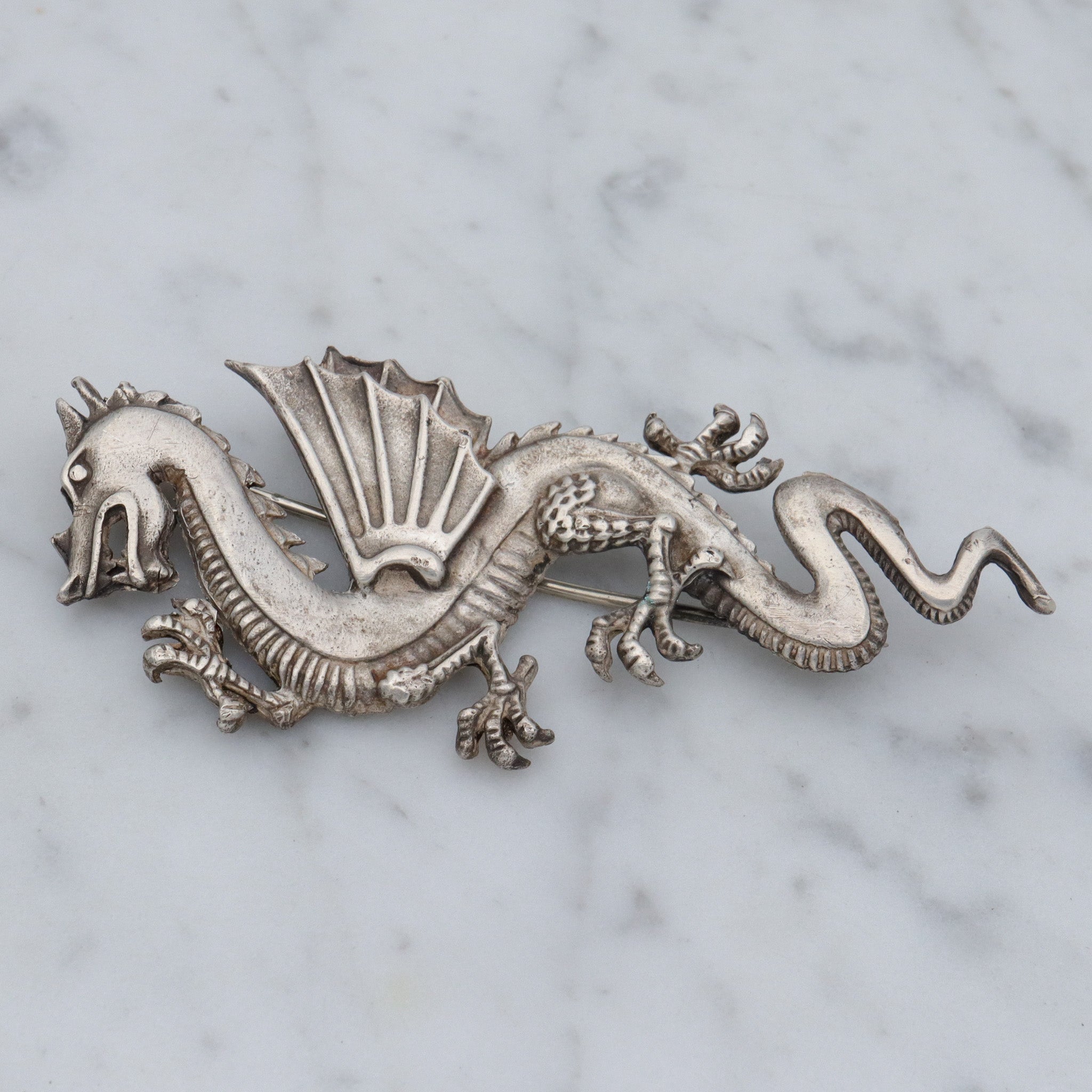 Large Handmade sterling Chinese dragon brooch