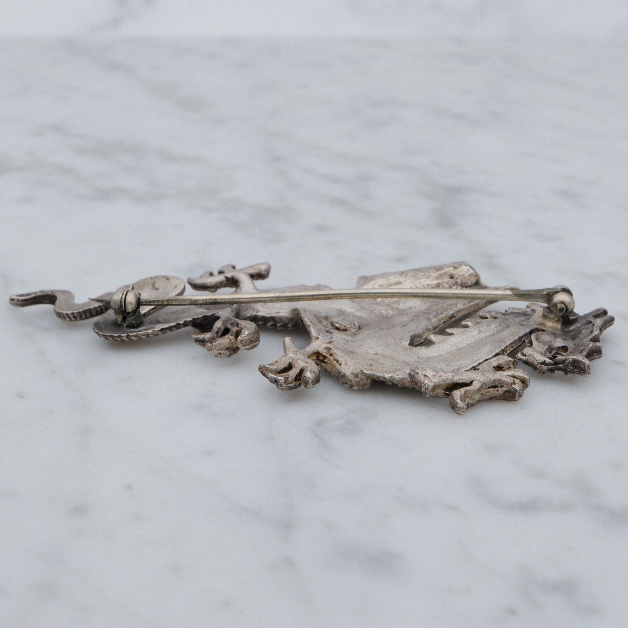 Large Handmade sterling Chinese dragon brooch