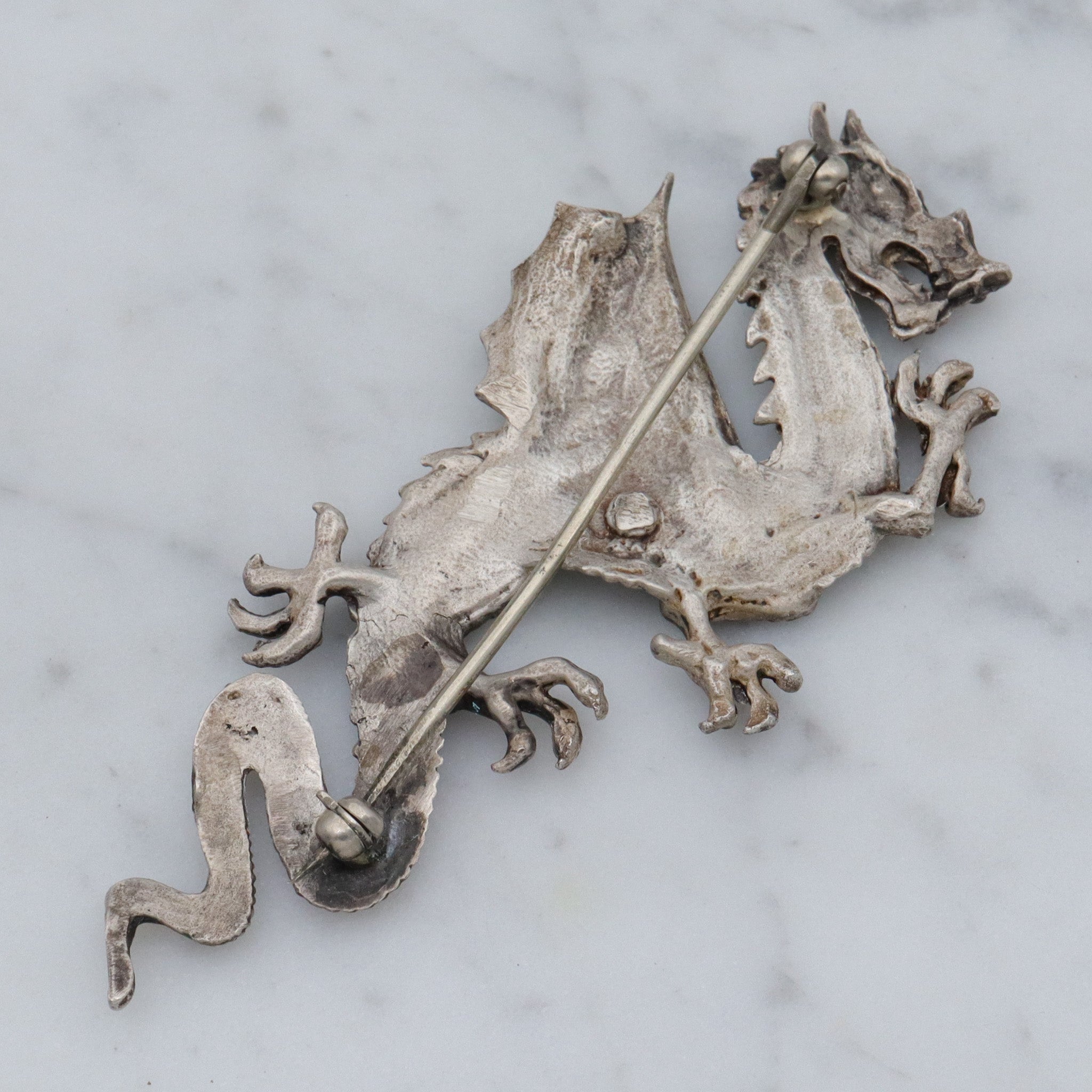 Large Handmade sterling Chinese dragon brooch