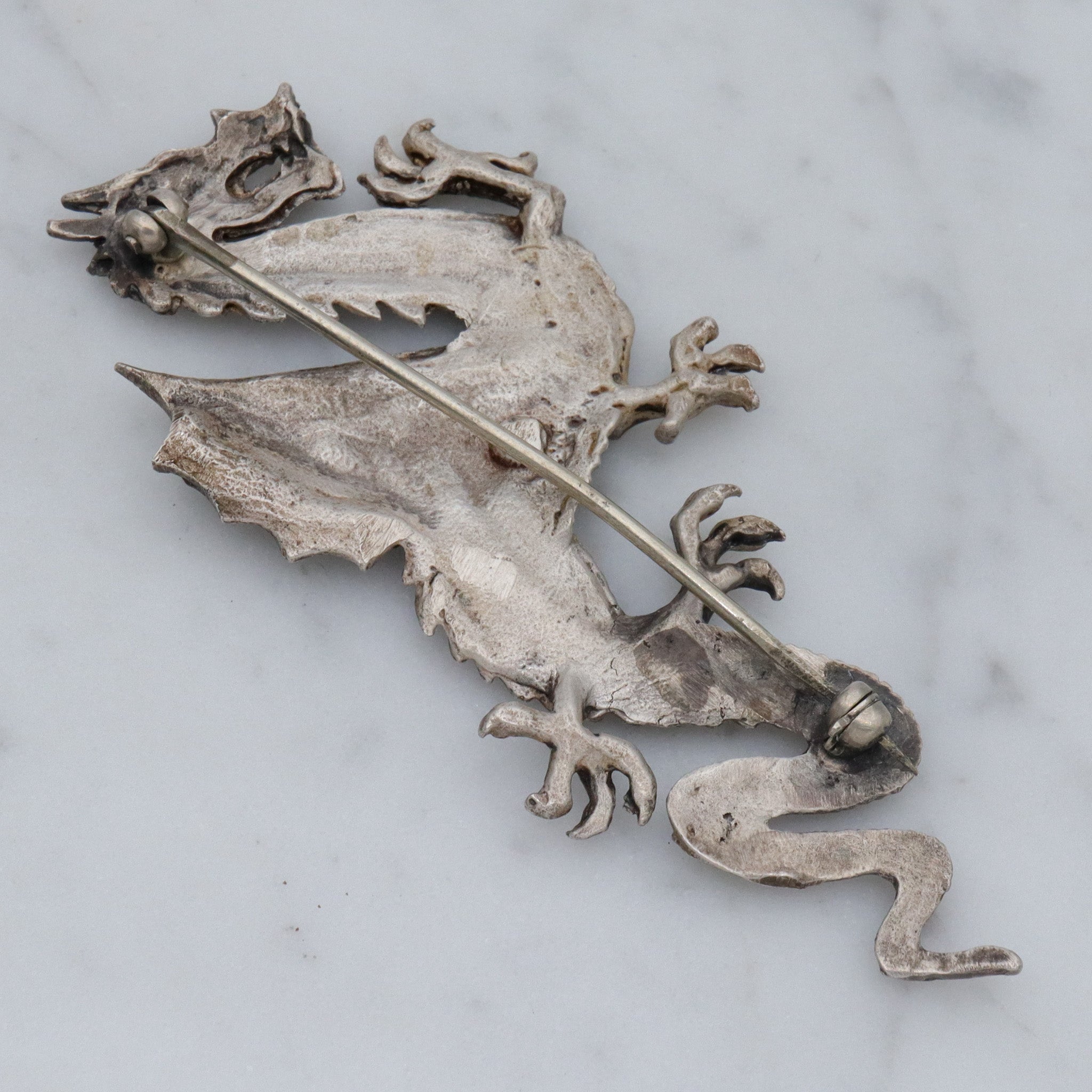 Large Handmade sterling Chinese dragon brooch