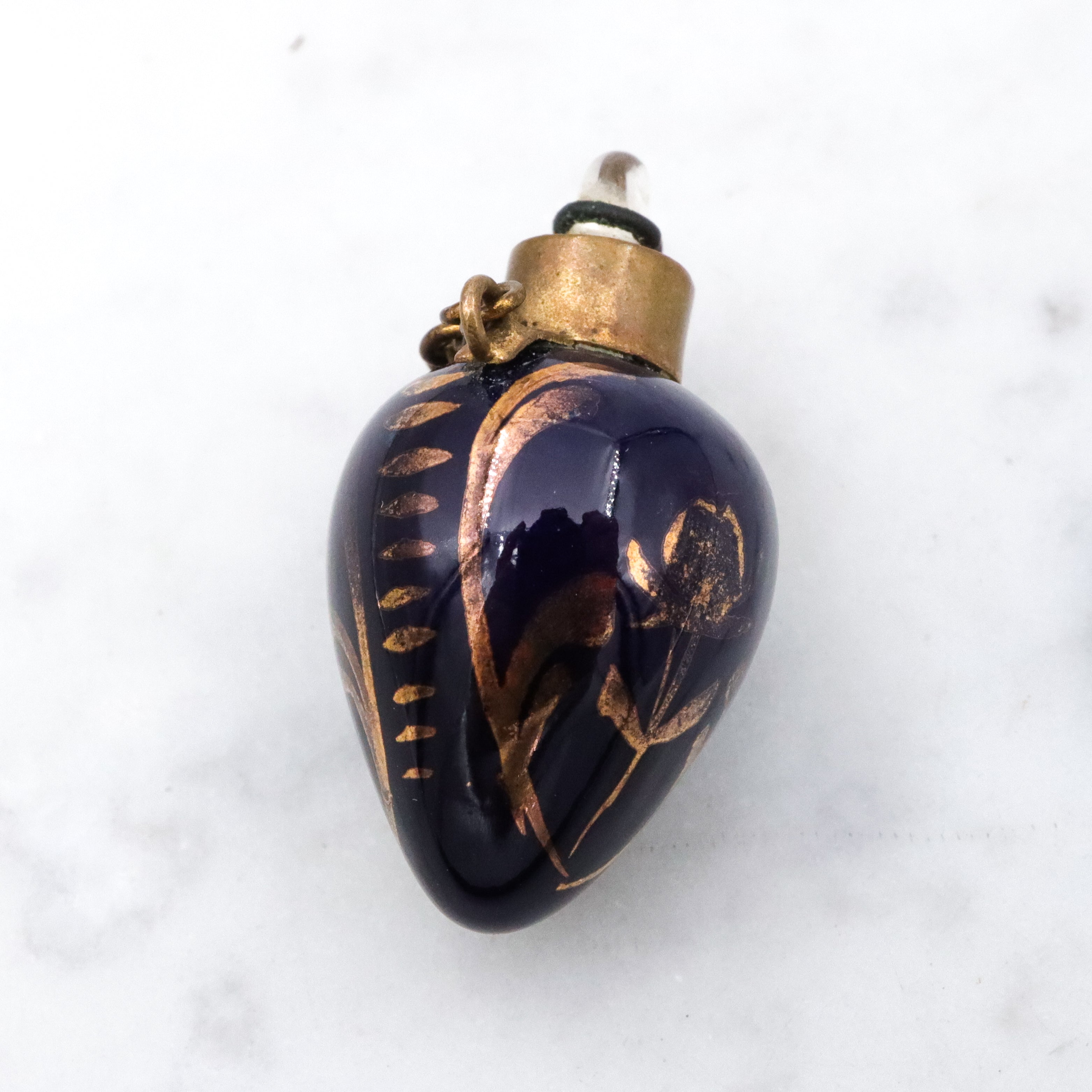 Tiny Victorian cobalt blue porcelain scent vial chatelain pendant