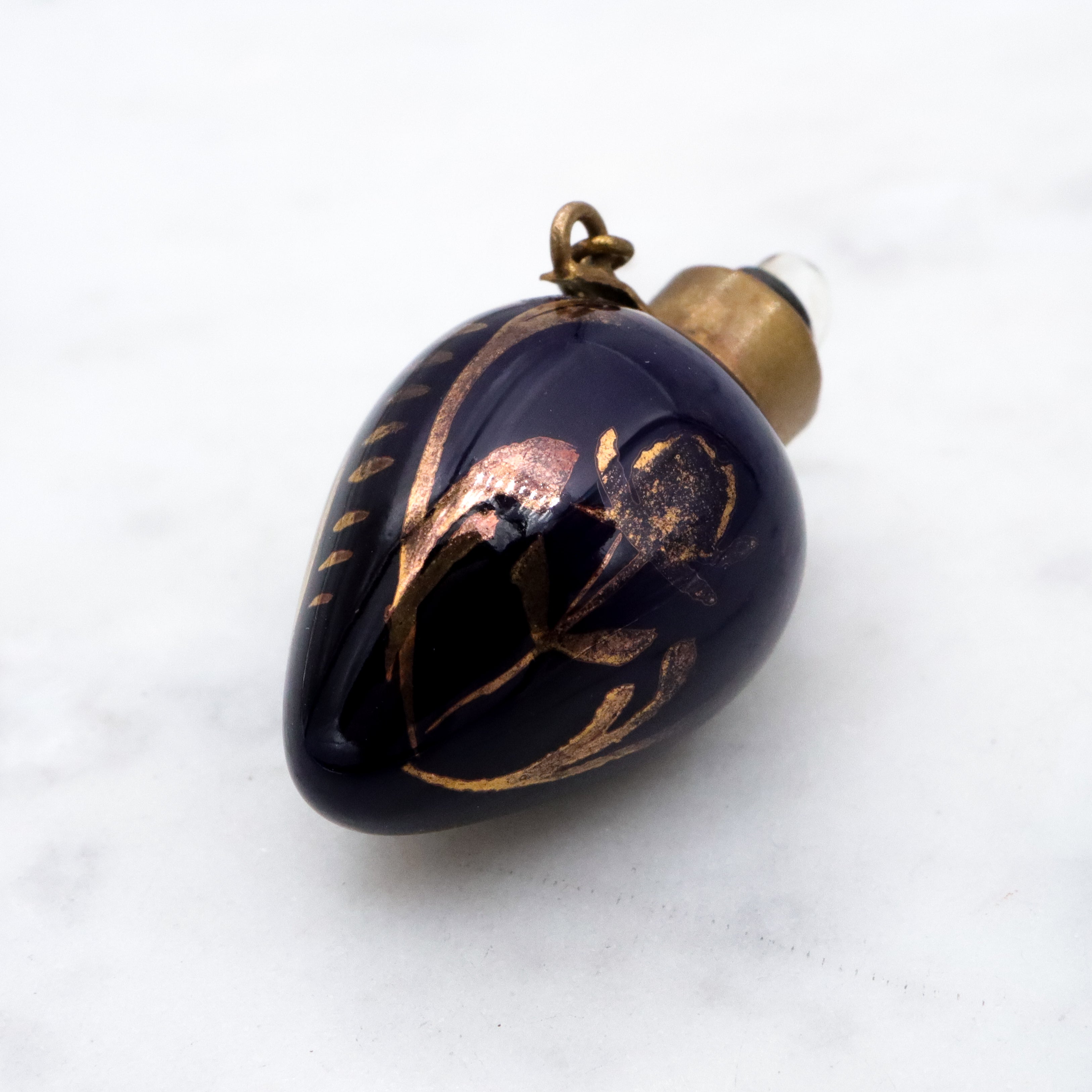 Tiny Victorian cobalt blue porcelain scent vial chatelain pendant