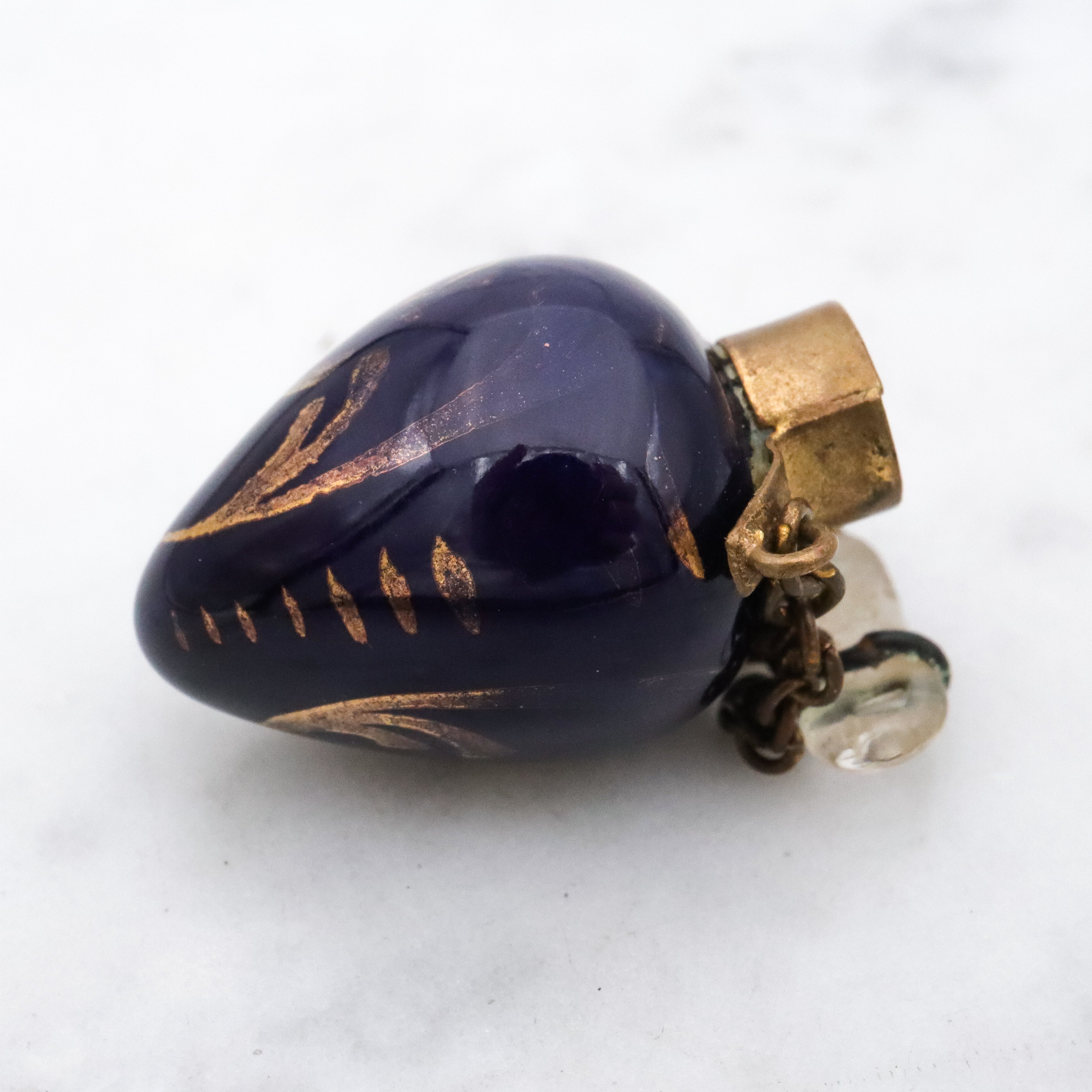 Tiny Victorian cobalt blue porcelain scent vial chatelain pendant