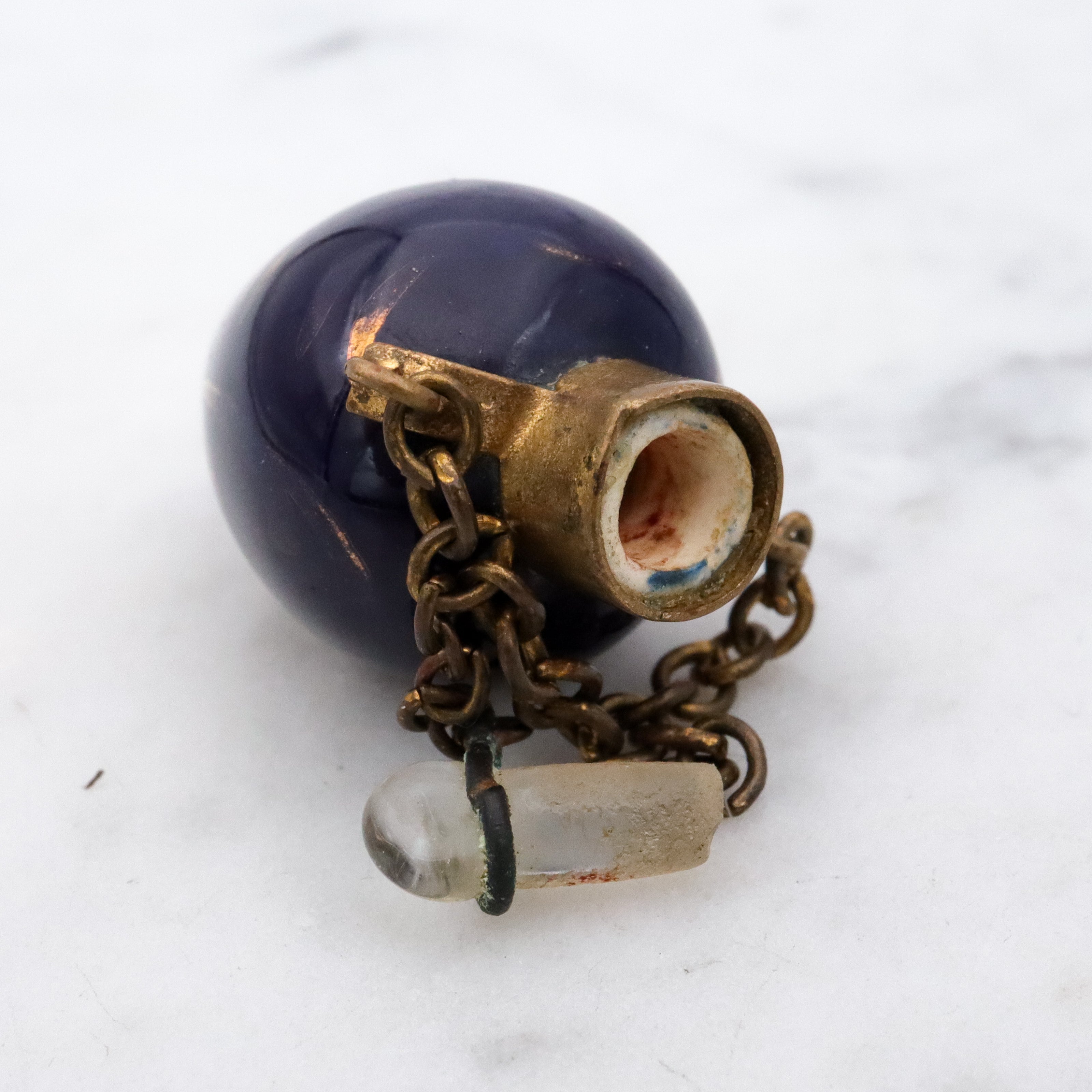 Tiny Victorian cobalt blue porcelain scent vial chatelain pendant