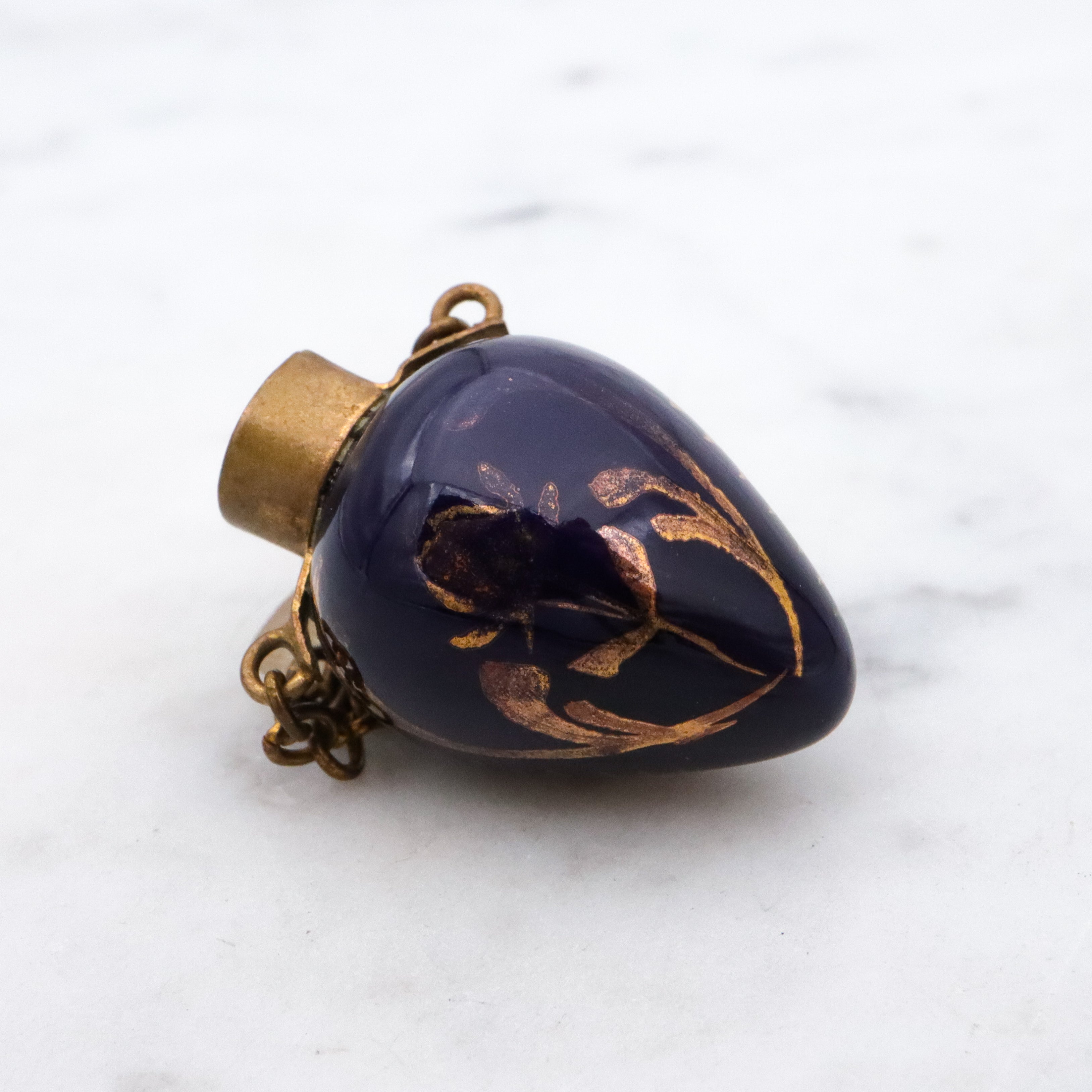 Tiny Victorian cobalt blue porcelain scent vial chatelain pendant