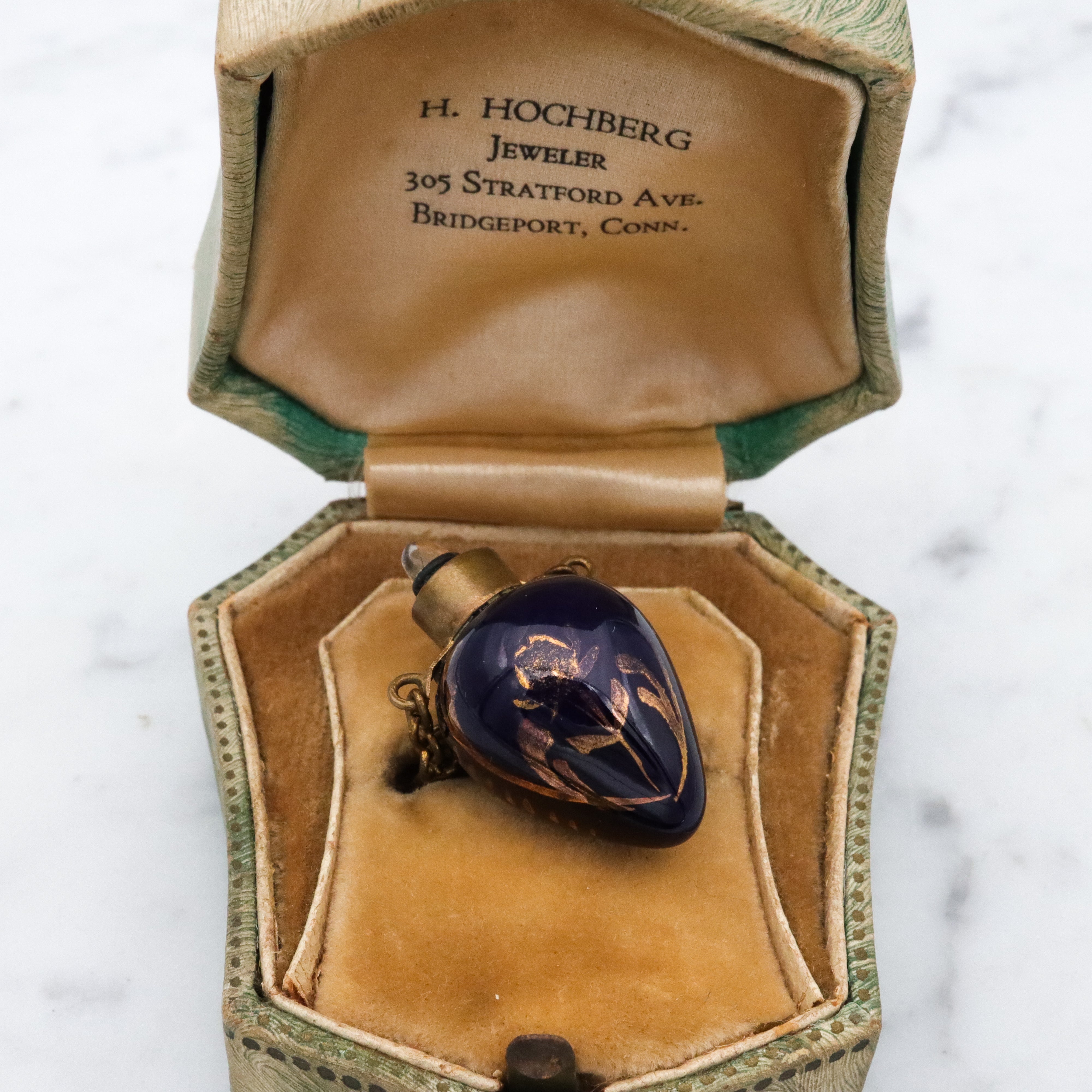 Tiny Victorian cobalt blue porcelain scent vial chatelain pendant