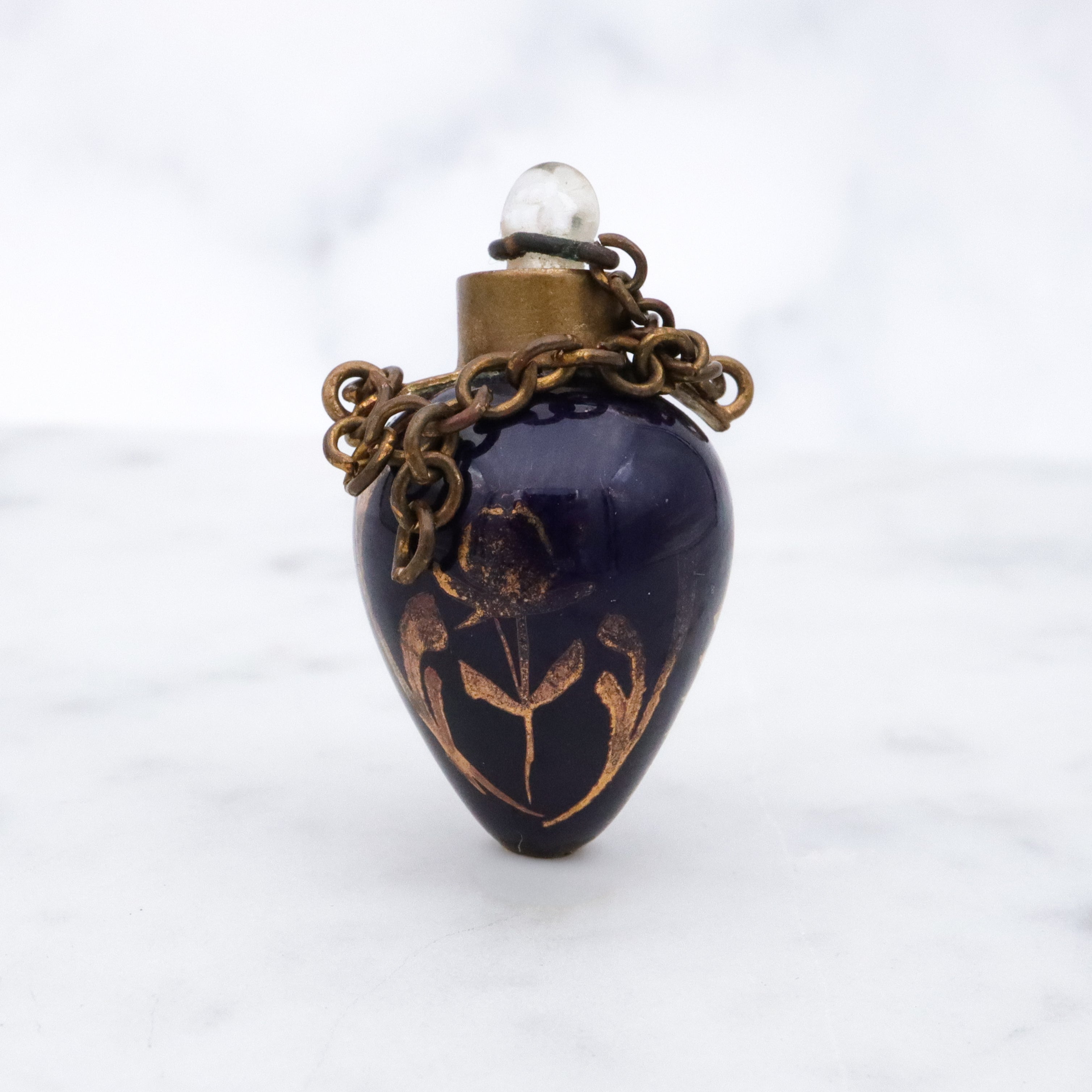Tiny Victorian cobalt blue porcelain scent vial chatelain pendant