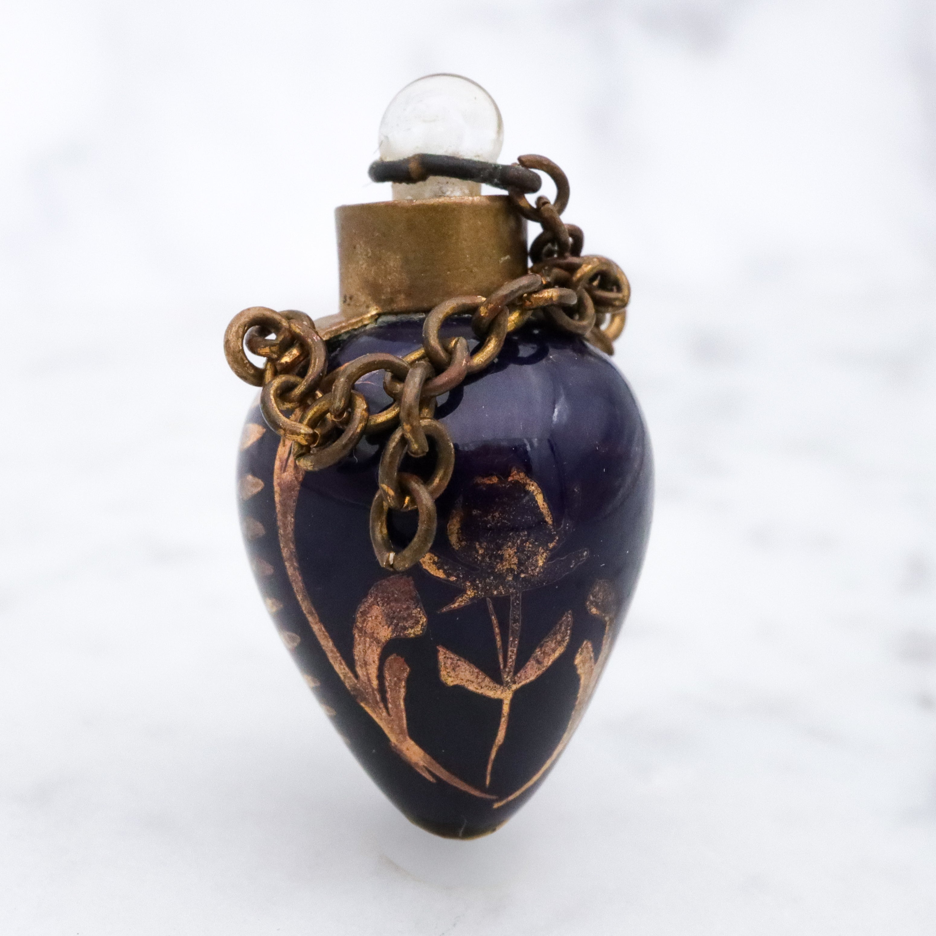 Tiny Victorian cobalt blue porcelain scent vial chatelain pendant