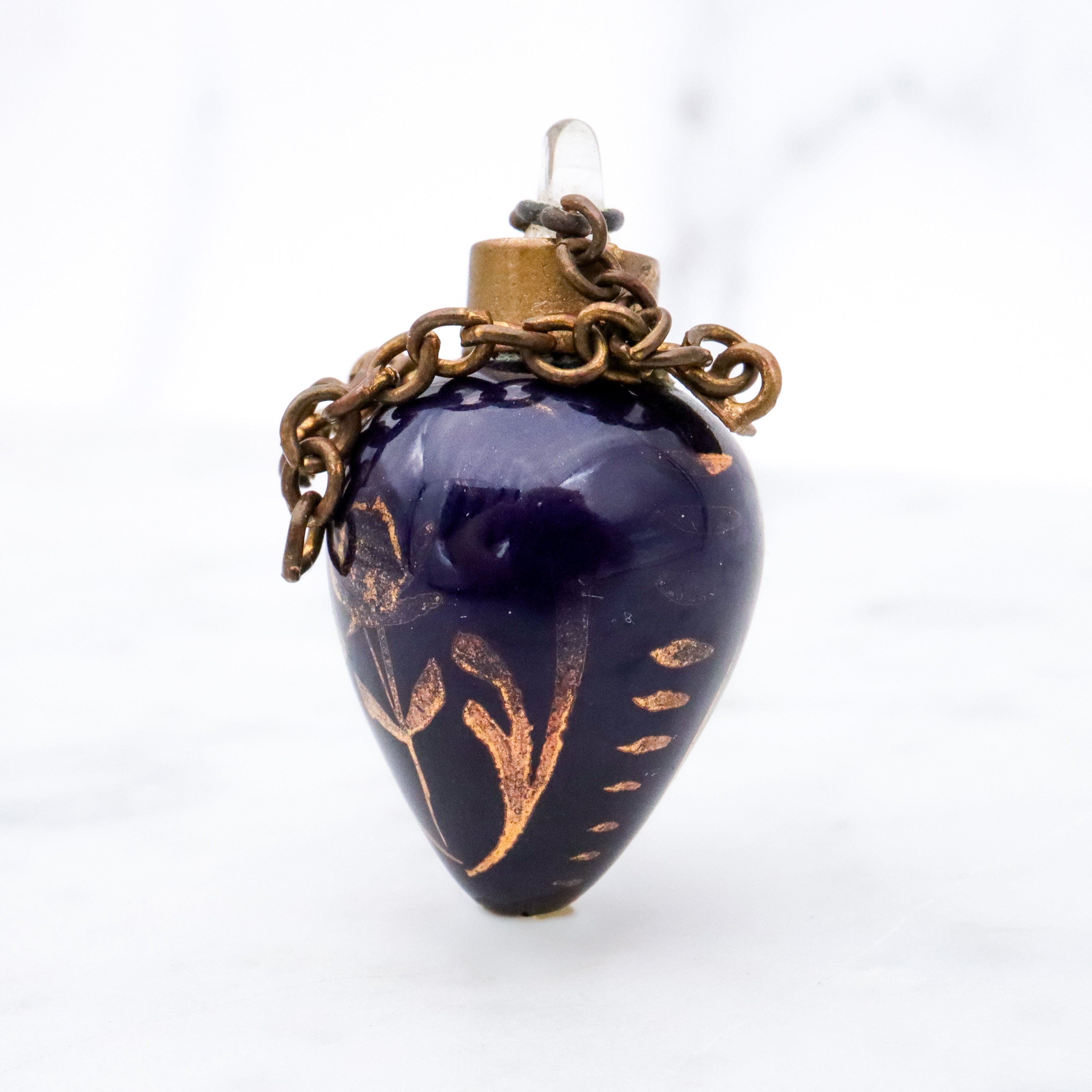 Tiny Victorian cobalt blue porcelain scent vial chatelain pendant