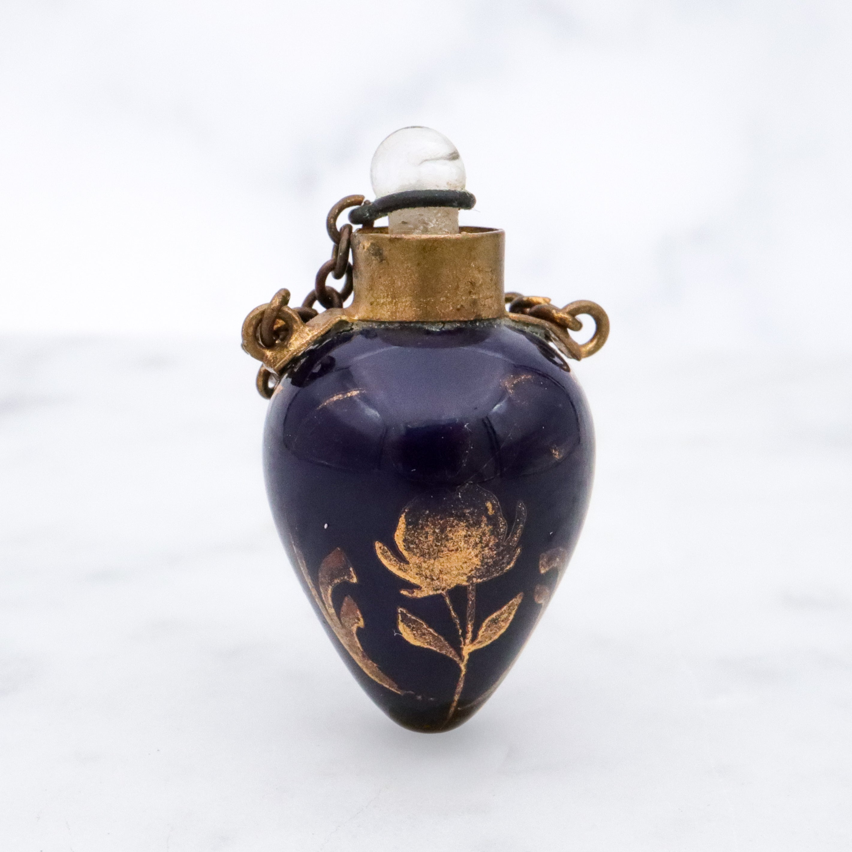 Tiny Victorian cobalt blue porcelain scent vial chatelain pendant