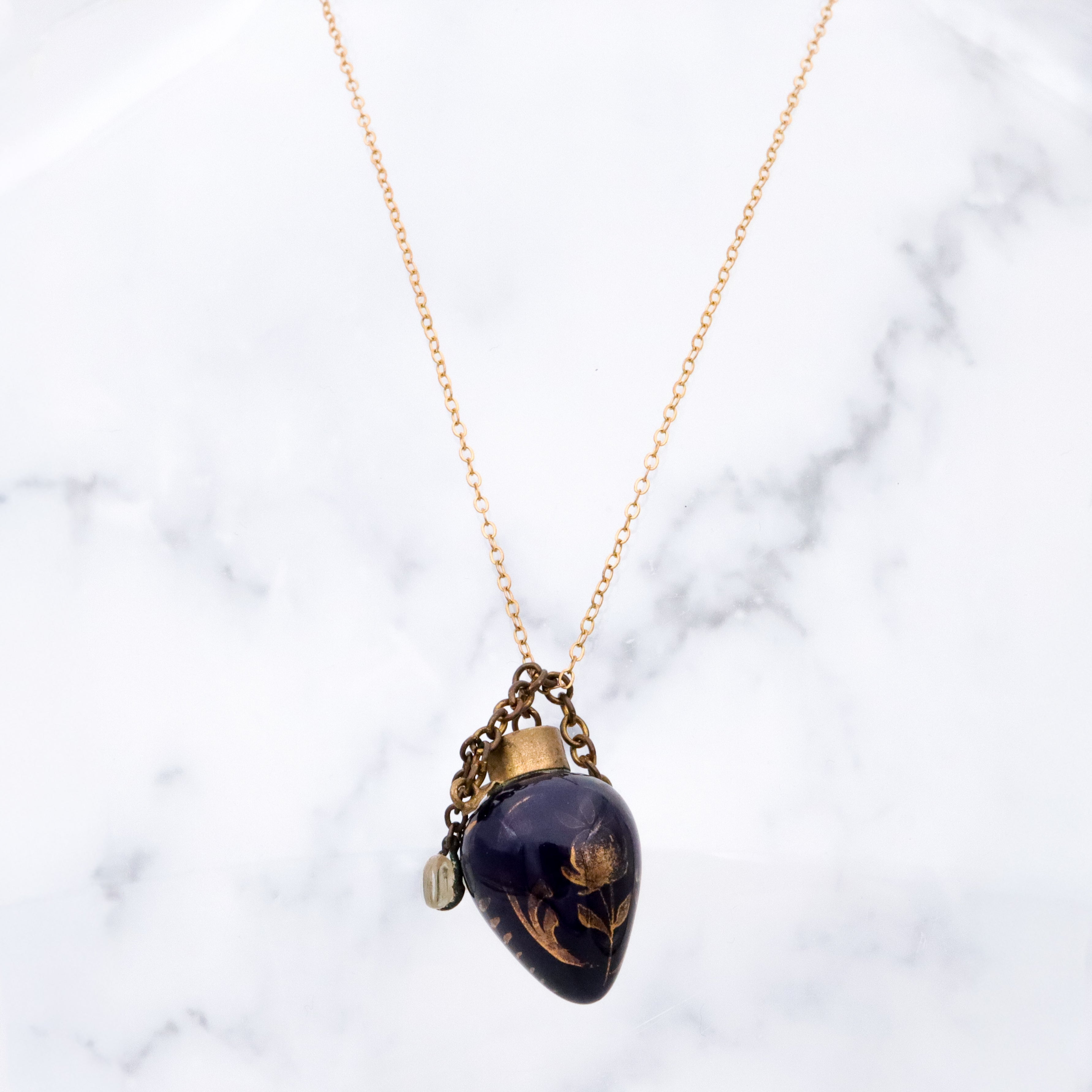 Tiny Victorian cobalt blue porcelain scent vial chatelain pendant