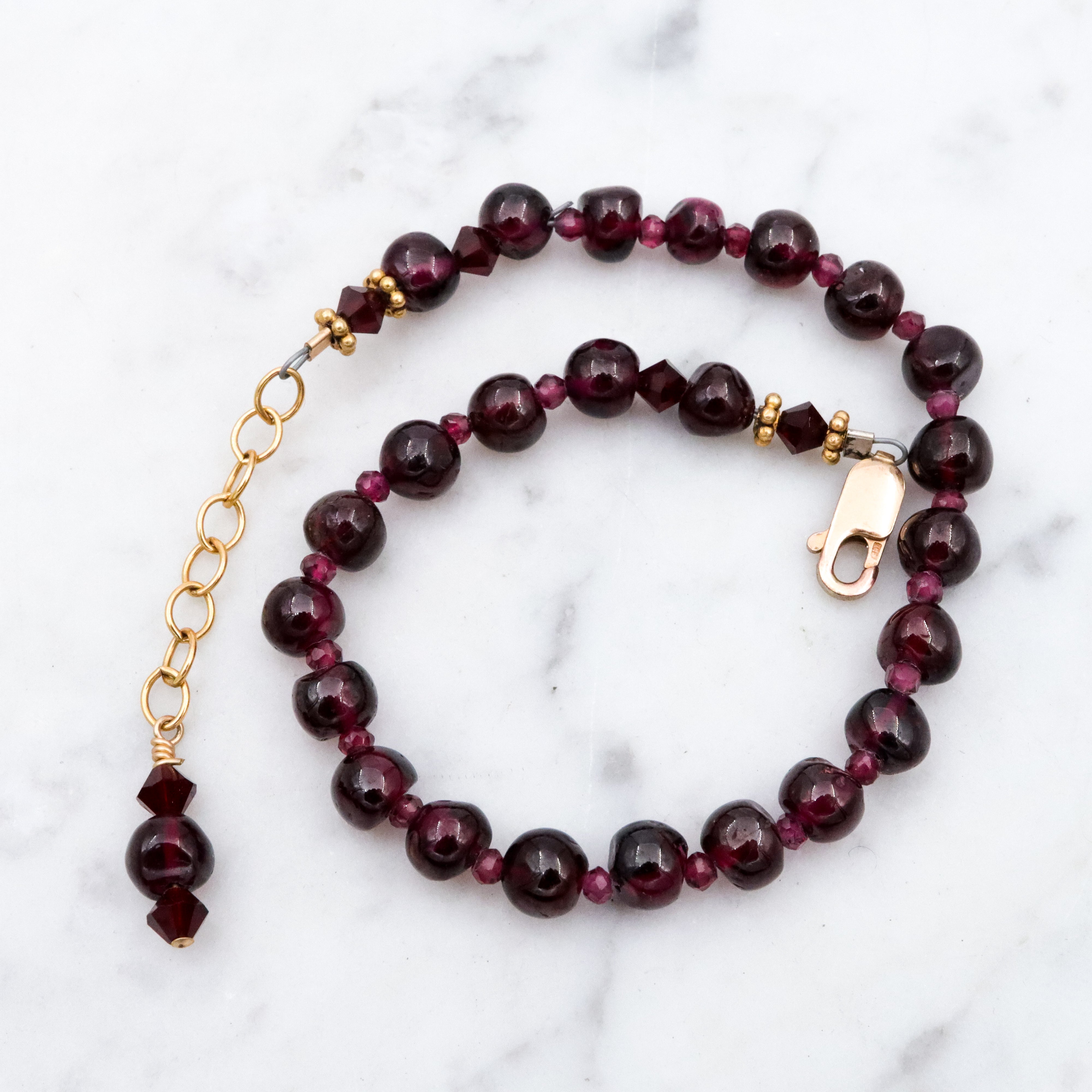 Vintage rhodolite garnet beaded gold filled bracelet, adjustable