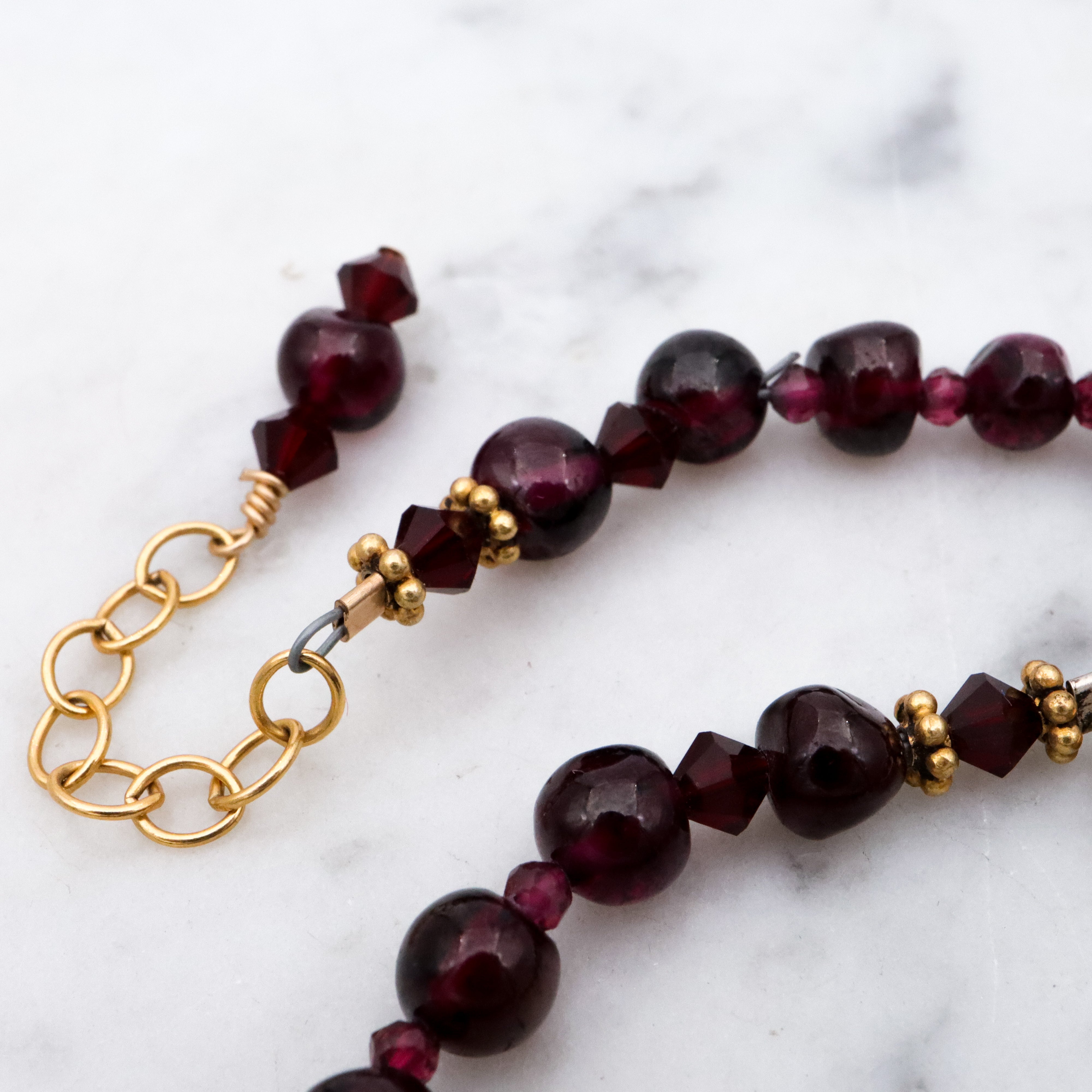 Vintage rhodolite garnet beaded gold filled bracelet, adjustable