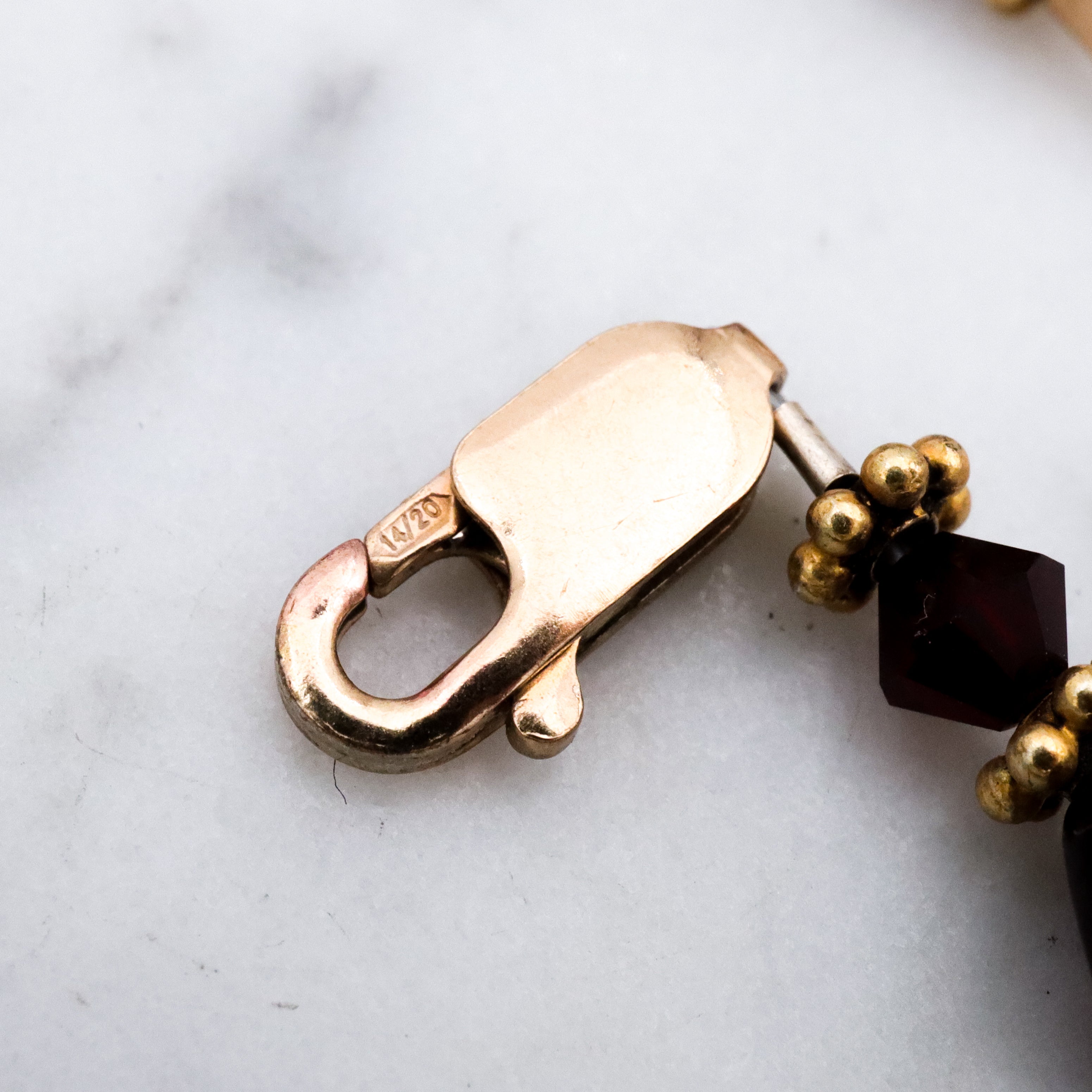 Vintage rhodolite garnet beaded gold filled bracelet, adjustable