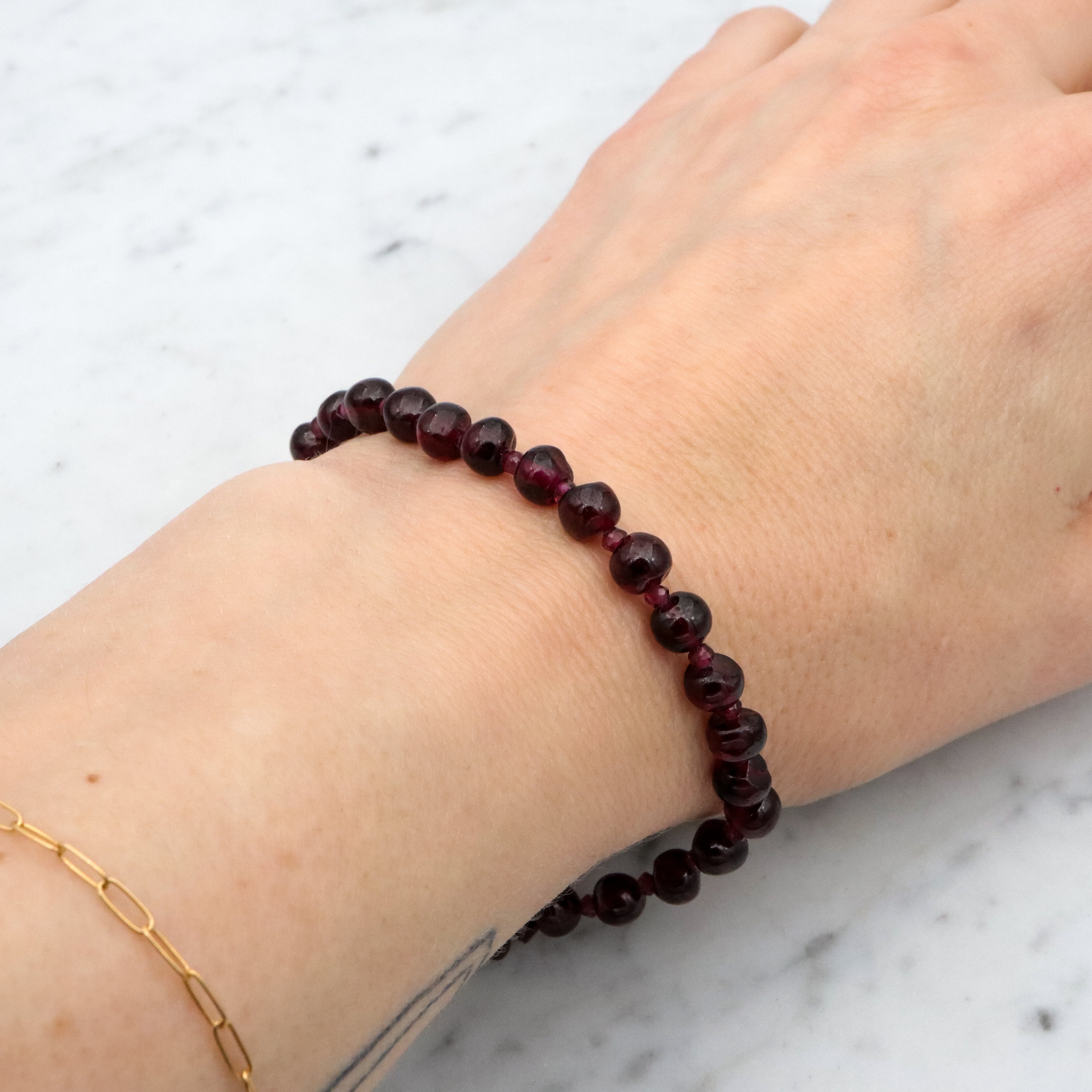 Vintage rhodolite garnet beaded gold filled bracelet, adjustable