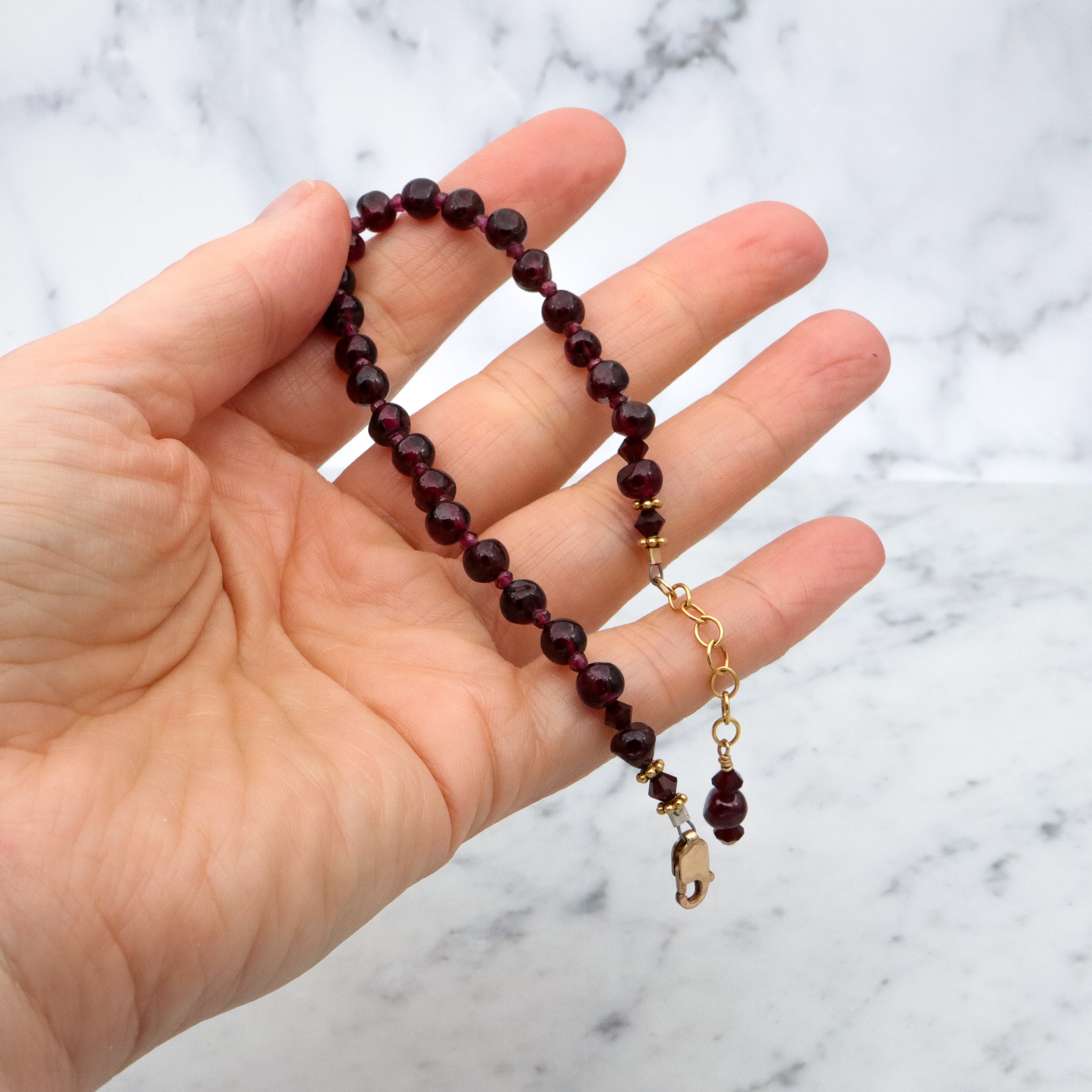 Vintage rhodolite garnet beaded gold filled bracelet, adjustable