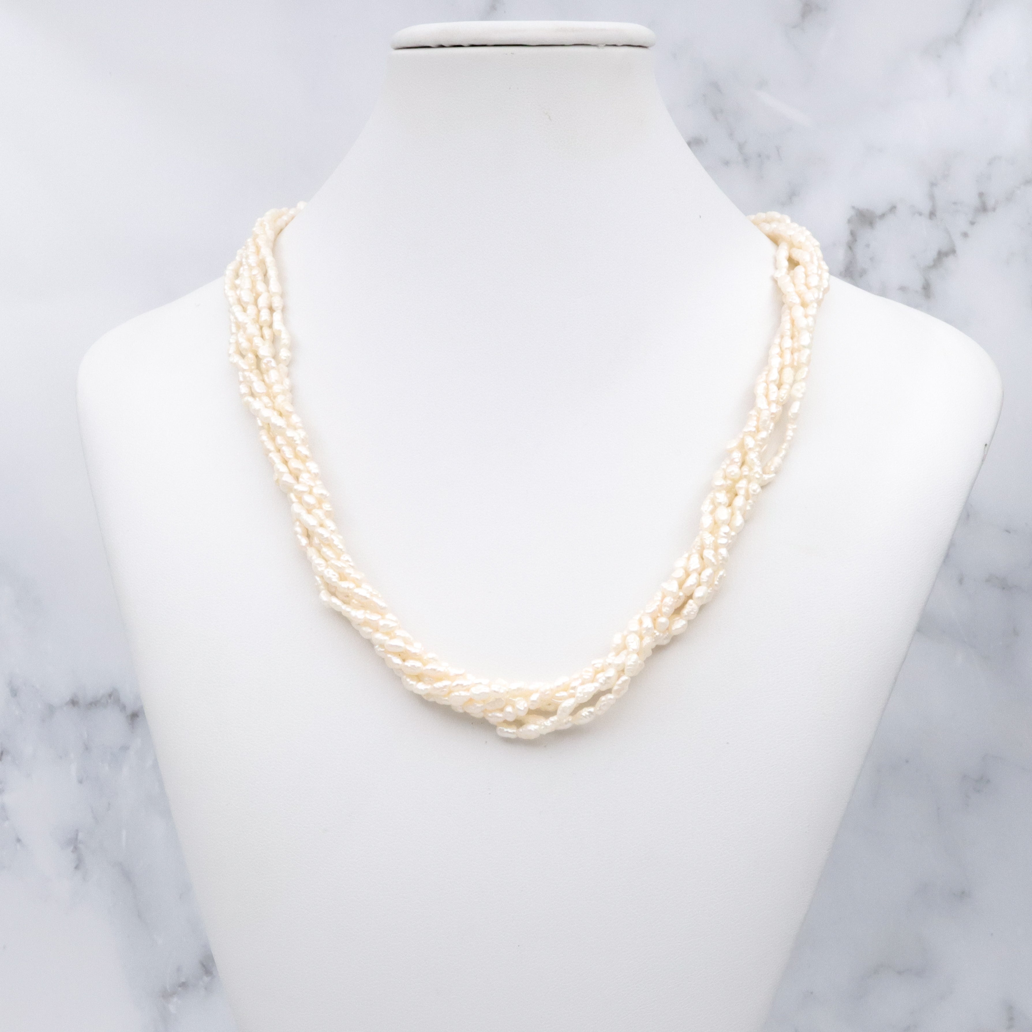 Six-strand baroque pearl twist necklace, 17"