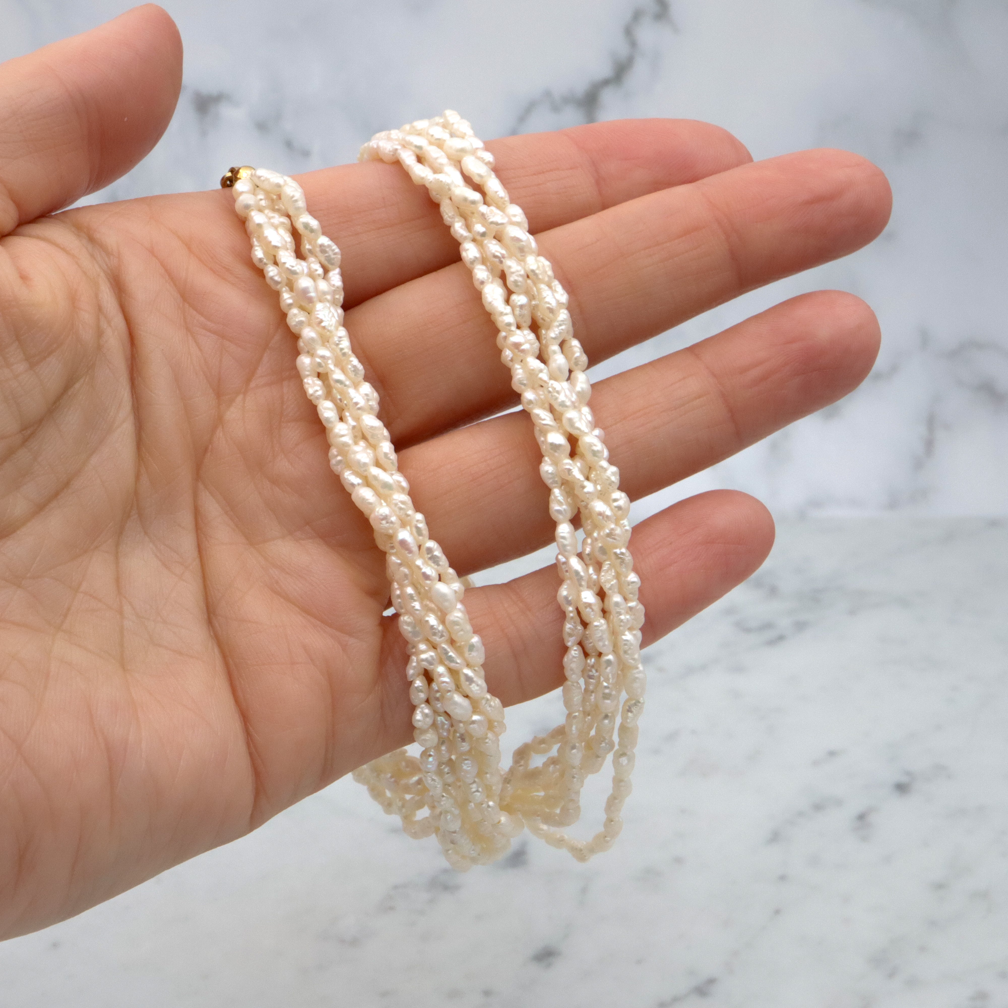 Six-strand baroque pearl twist necklace, 17"