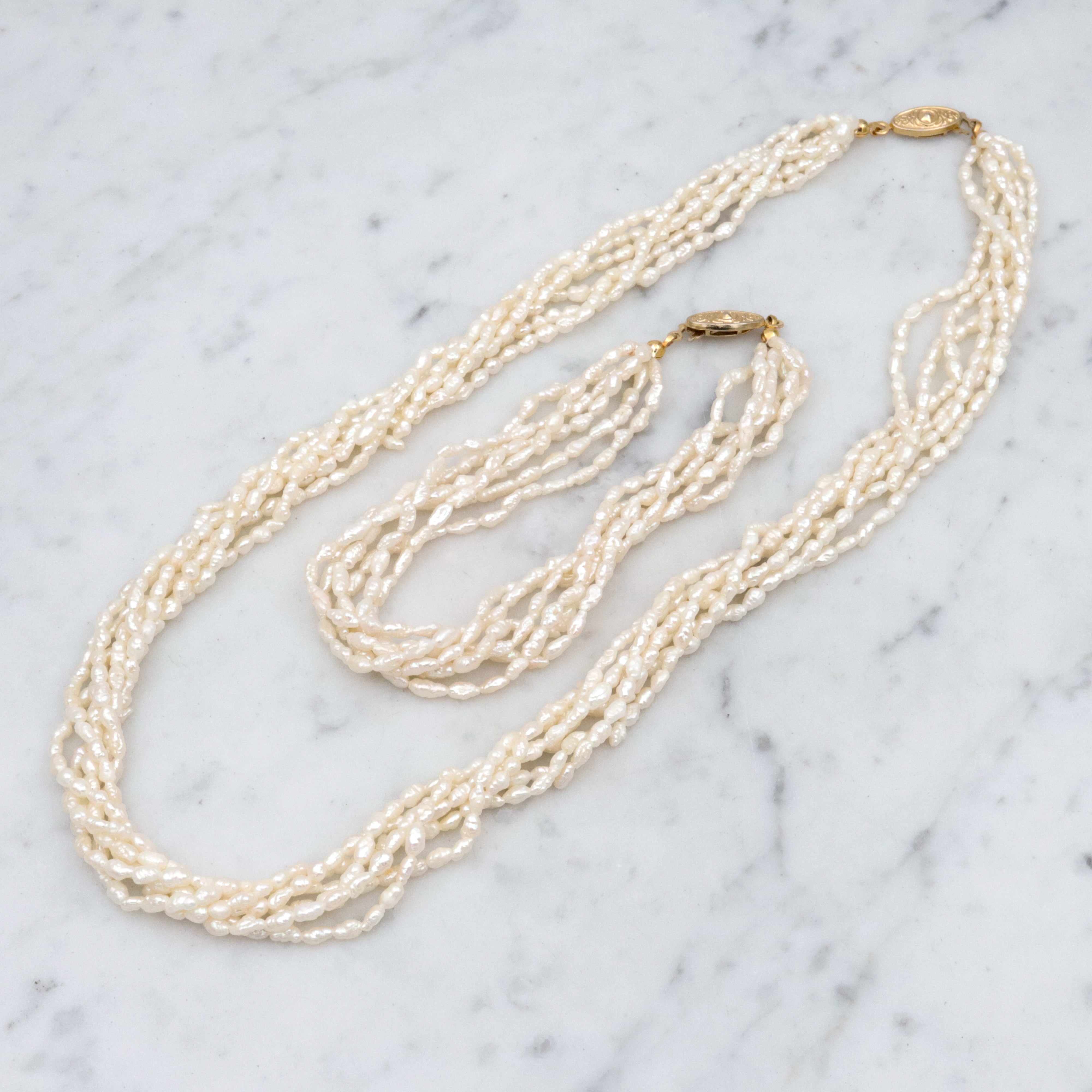 Six-strand baroque pearl twist bracelet, 8"