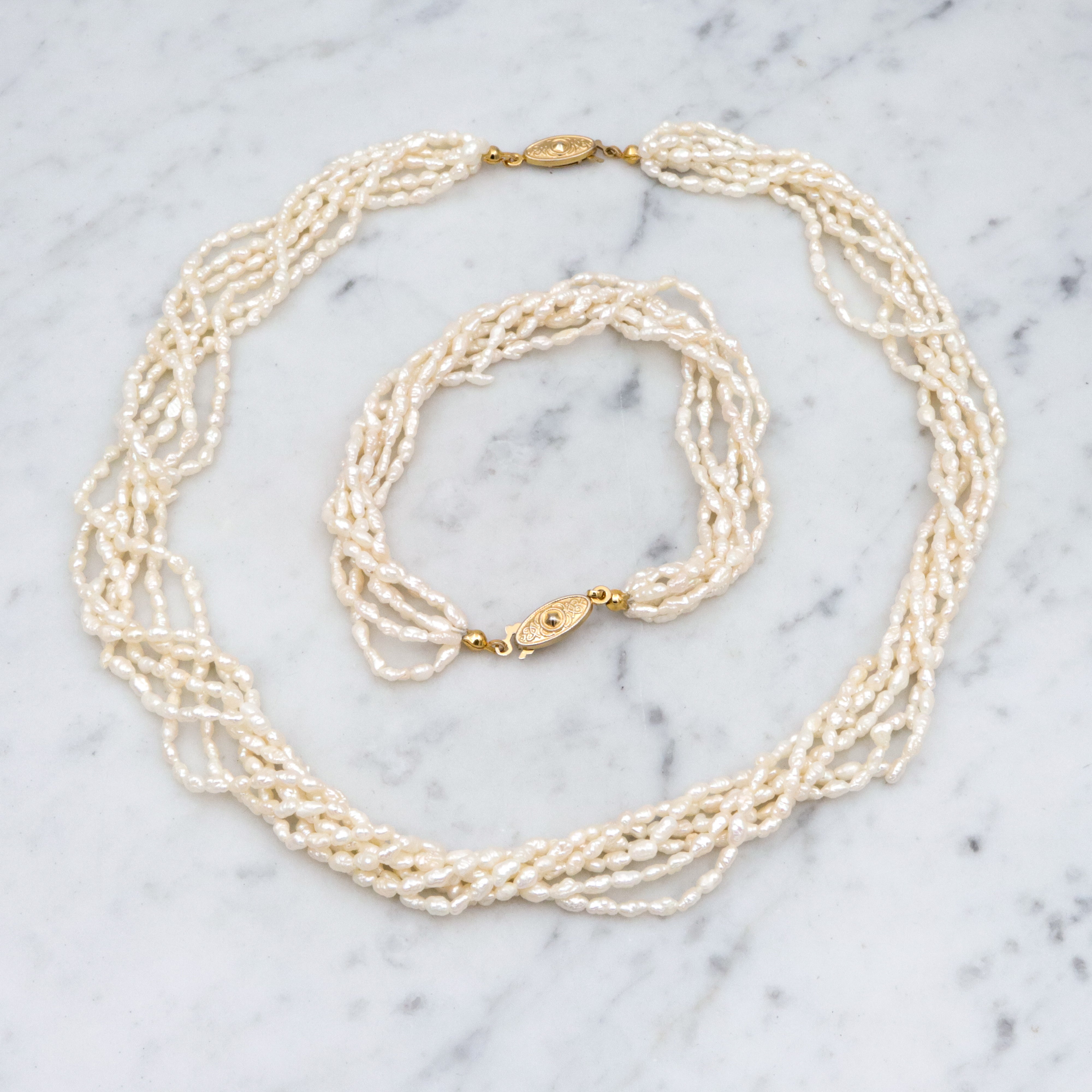 Six-strand baroque pearl twist bracelet, 8"