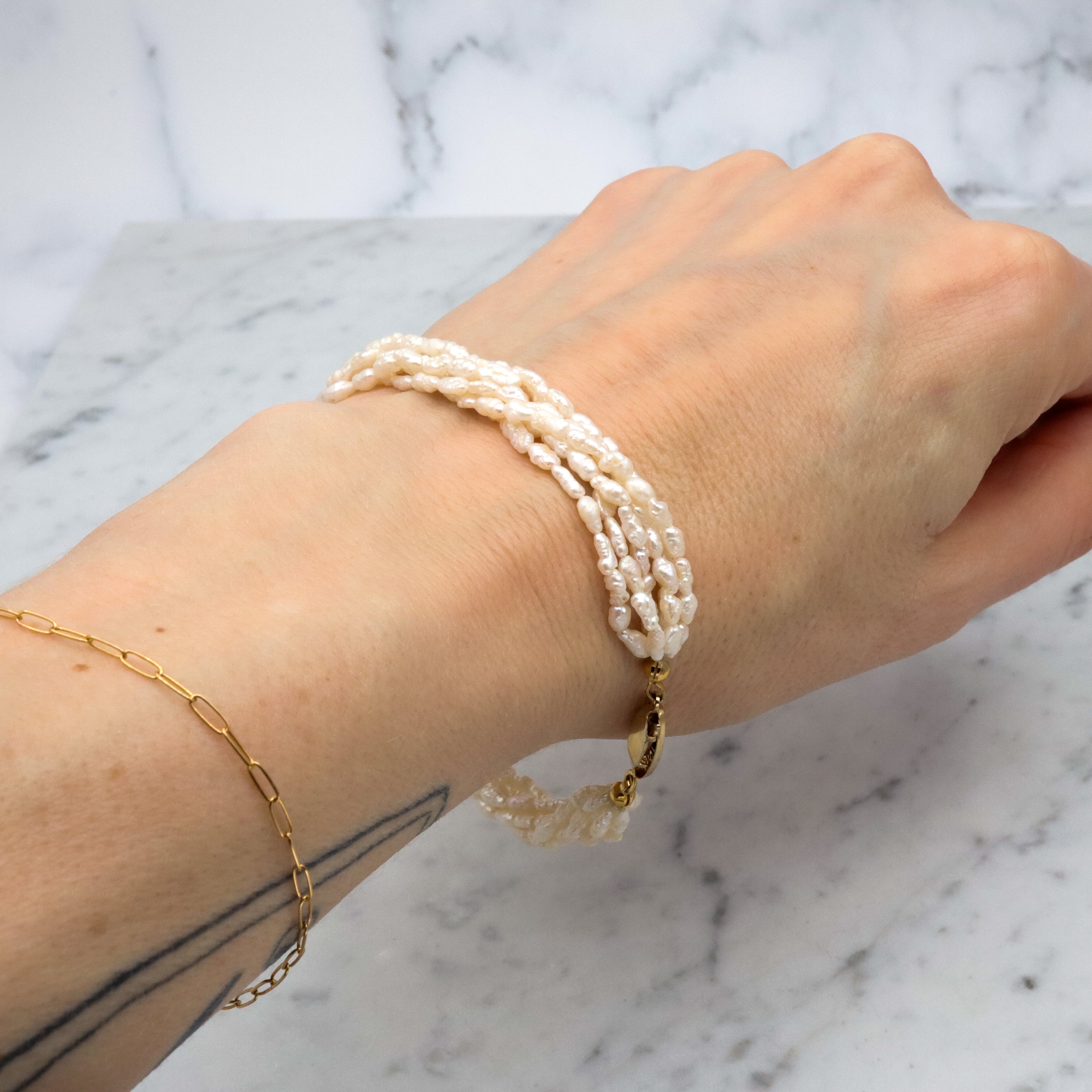 Six-strand baroque pearl twist bracelet, 8"