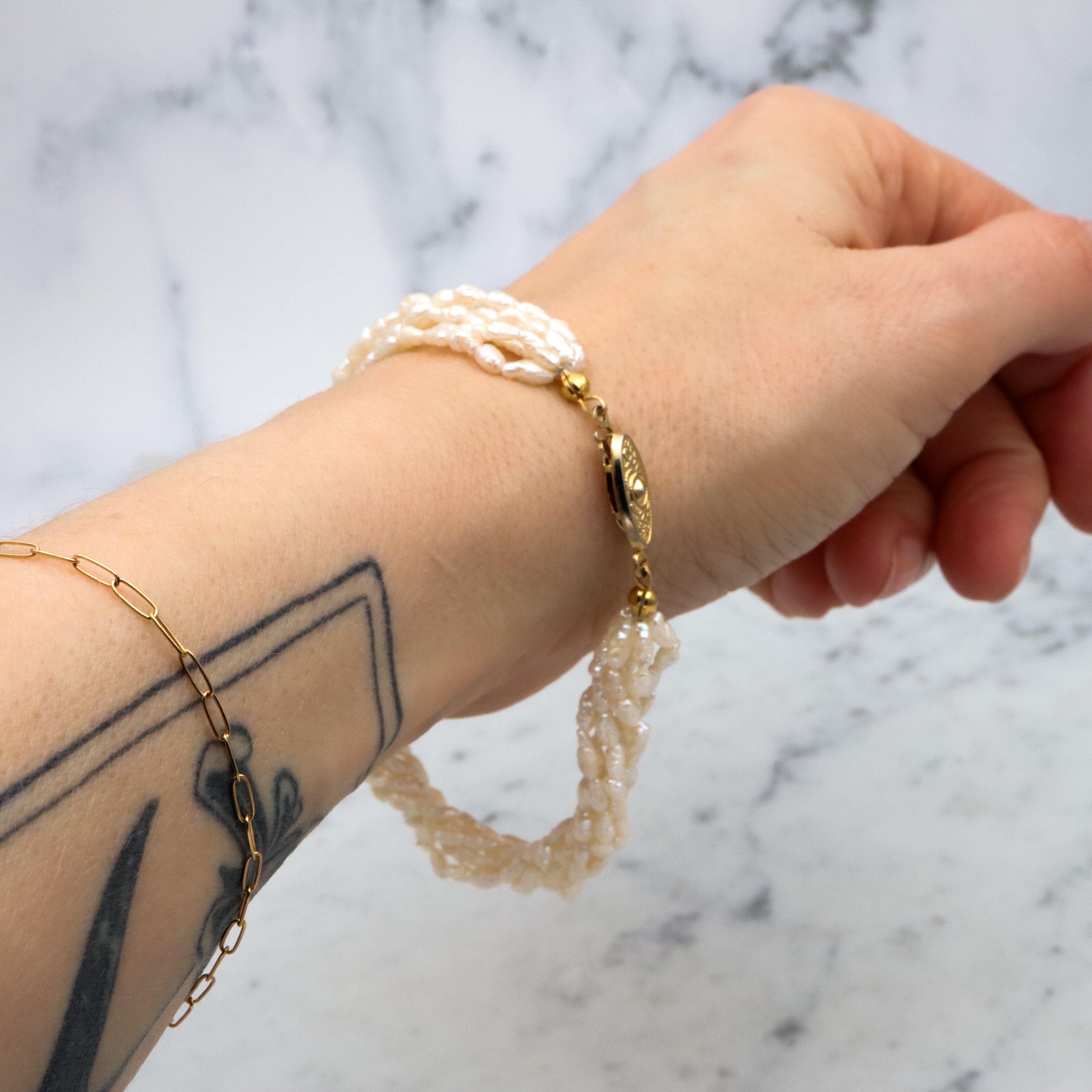 Six-strand baroque pearl twist bracelet, 8"