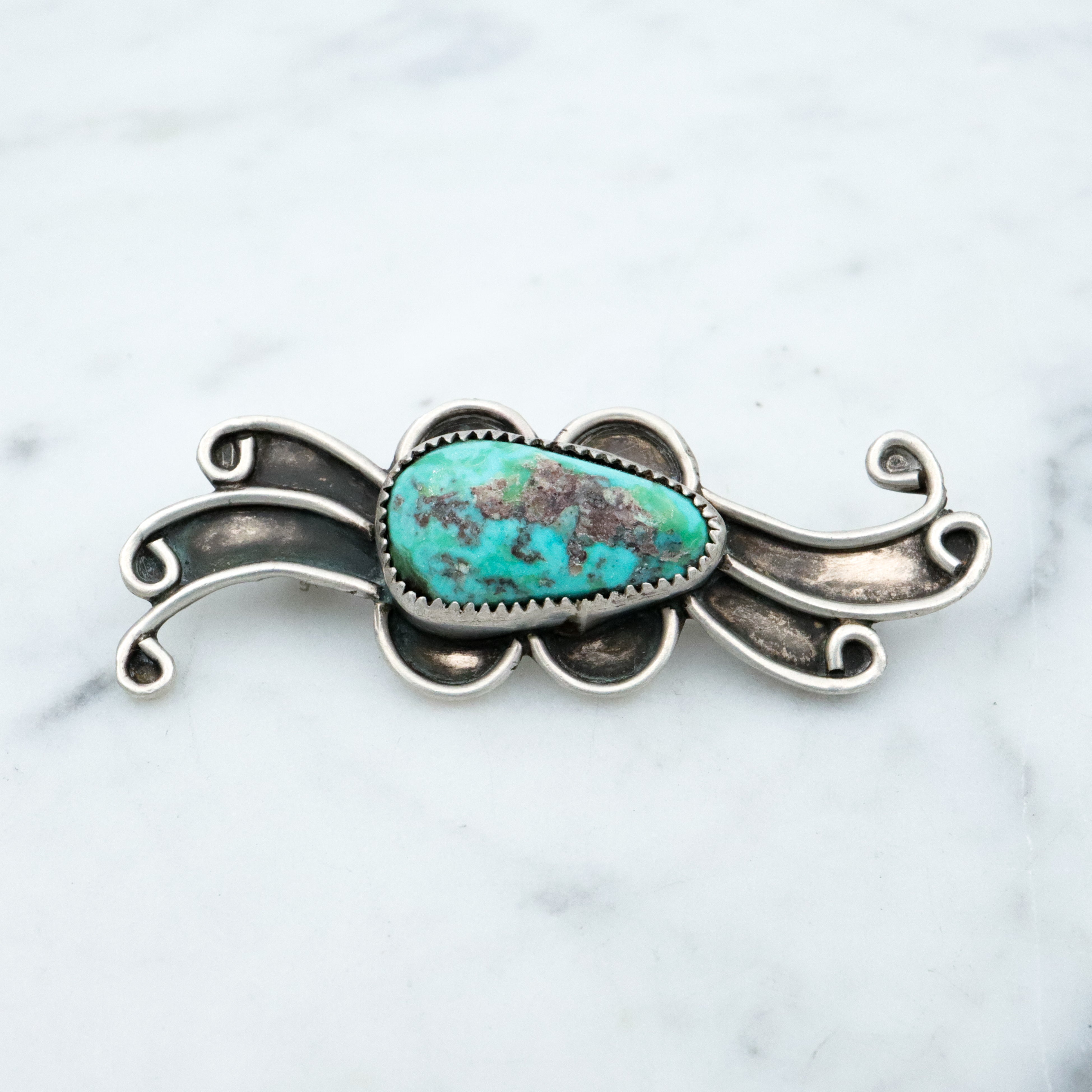 Vintage handmade Navajo turquoise sterling brooch