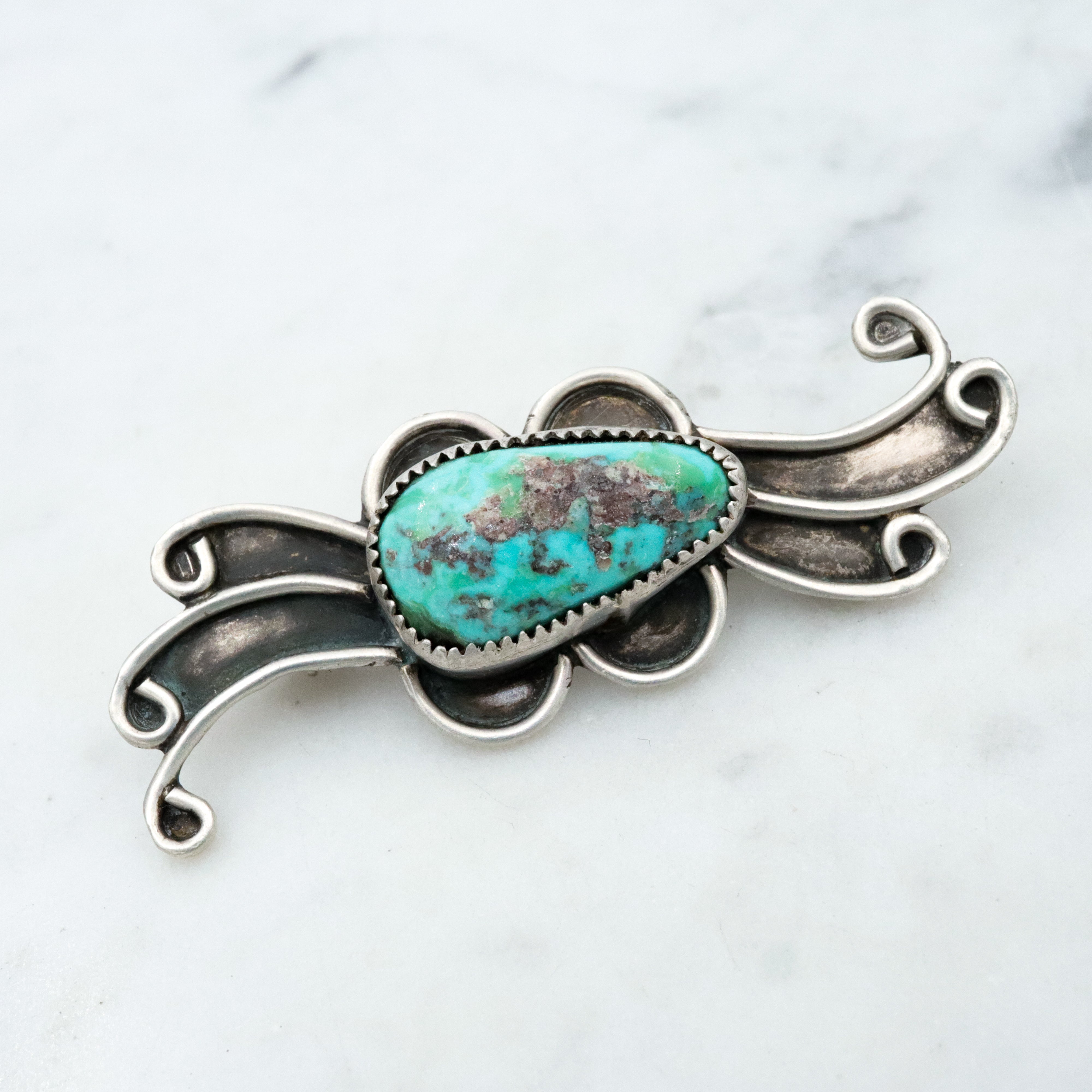 Vintage handmade Navajo turquoise sterling brooch