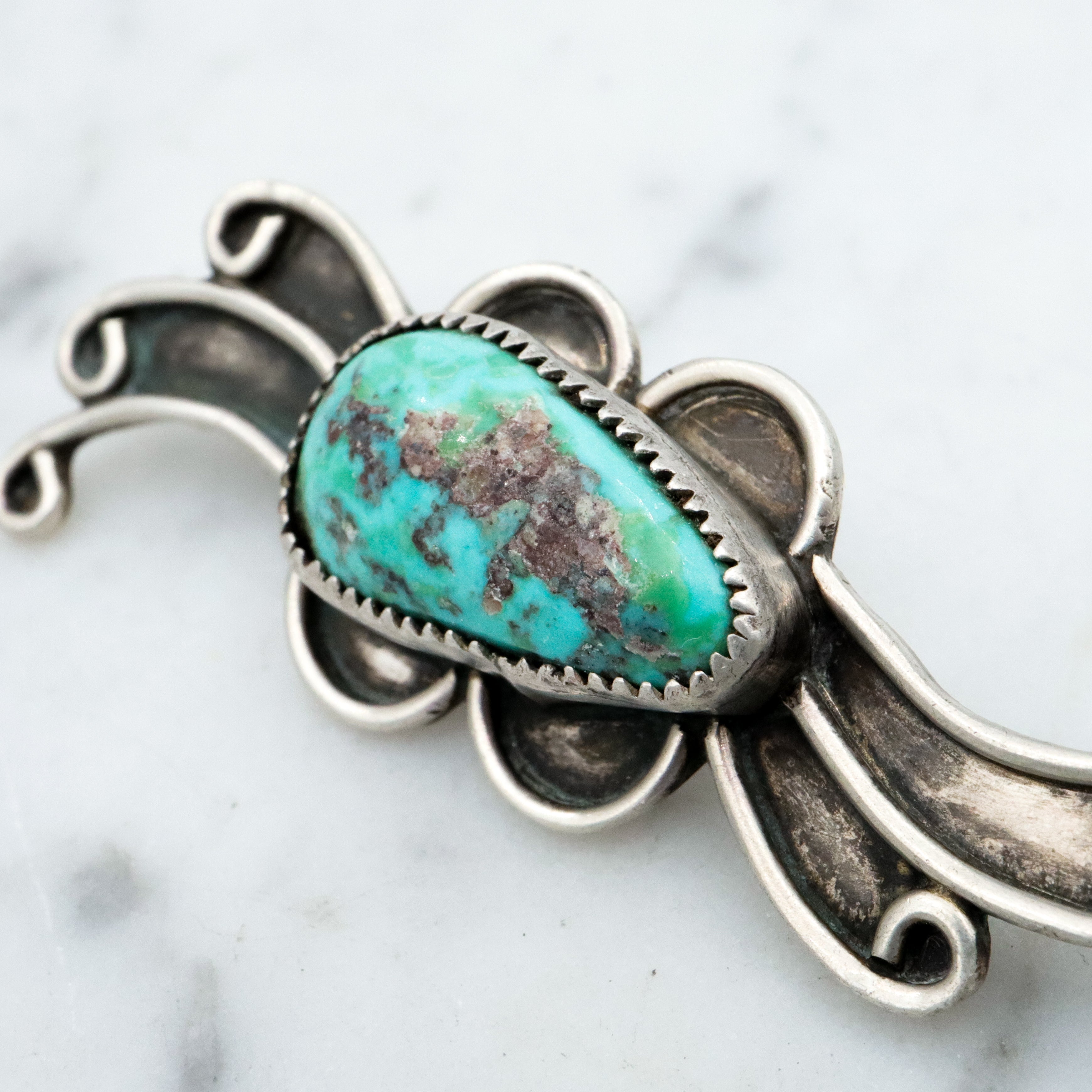 Vintage handmade Navajo turquoise sterling brooch