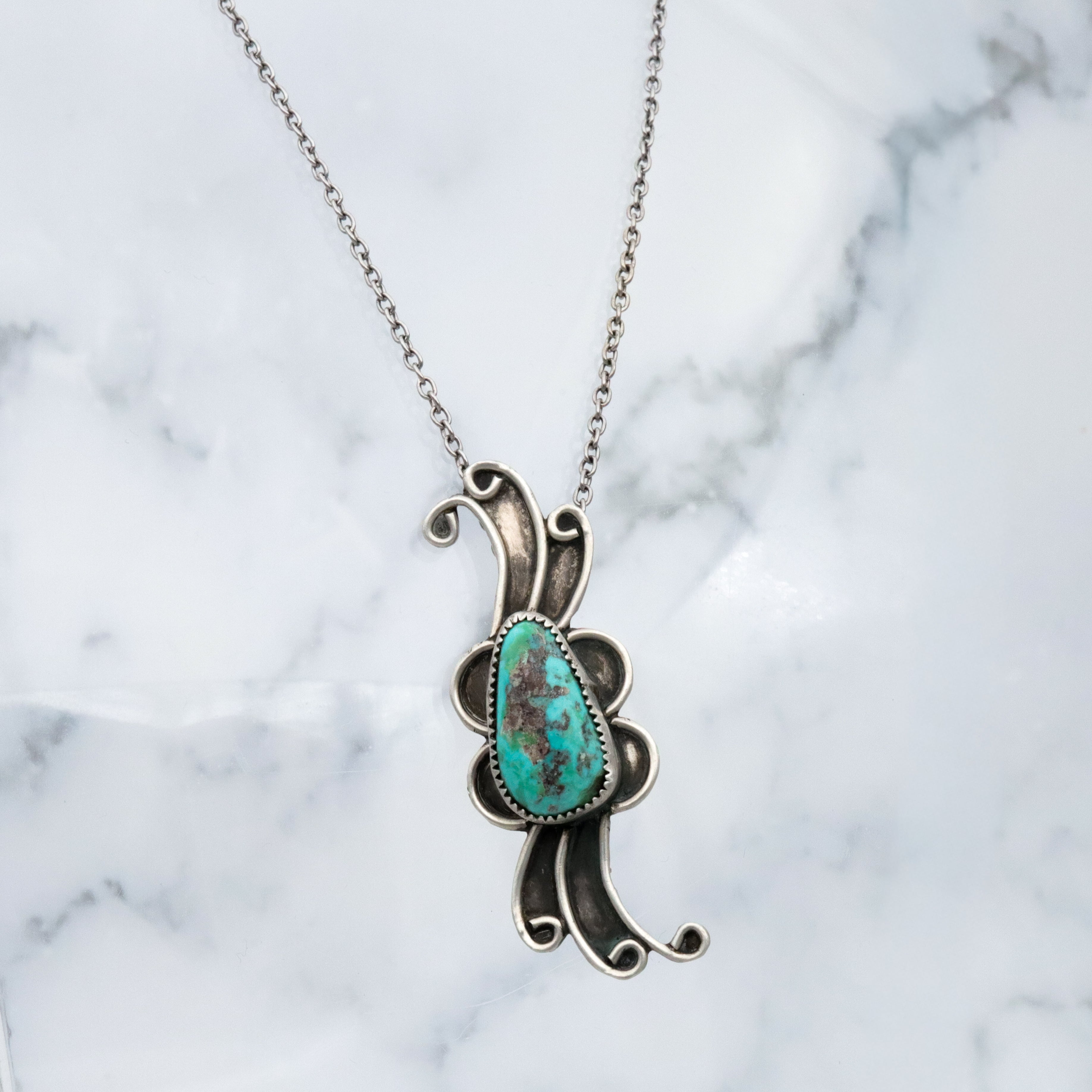 Vintage handmade Navajo turquoise sterling brooch