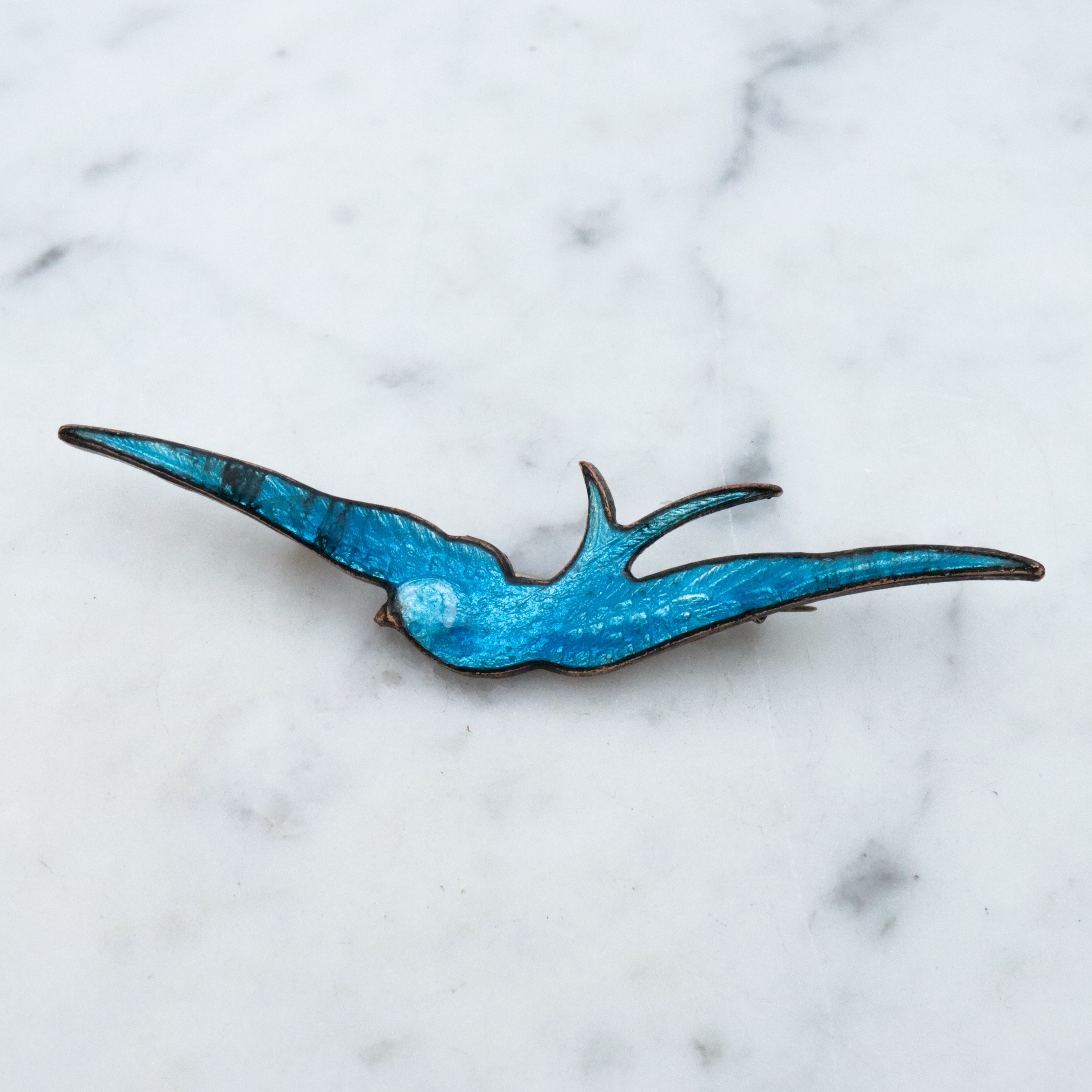 Antique Victorian blue enamel swallow brooch