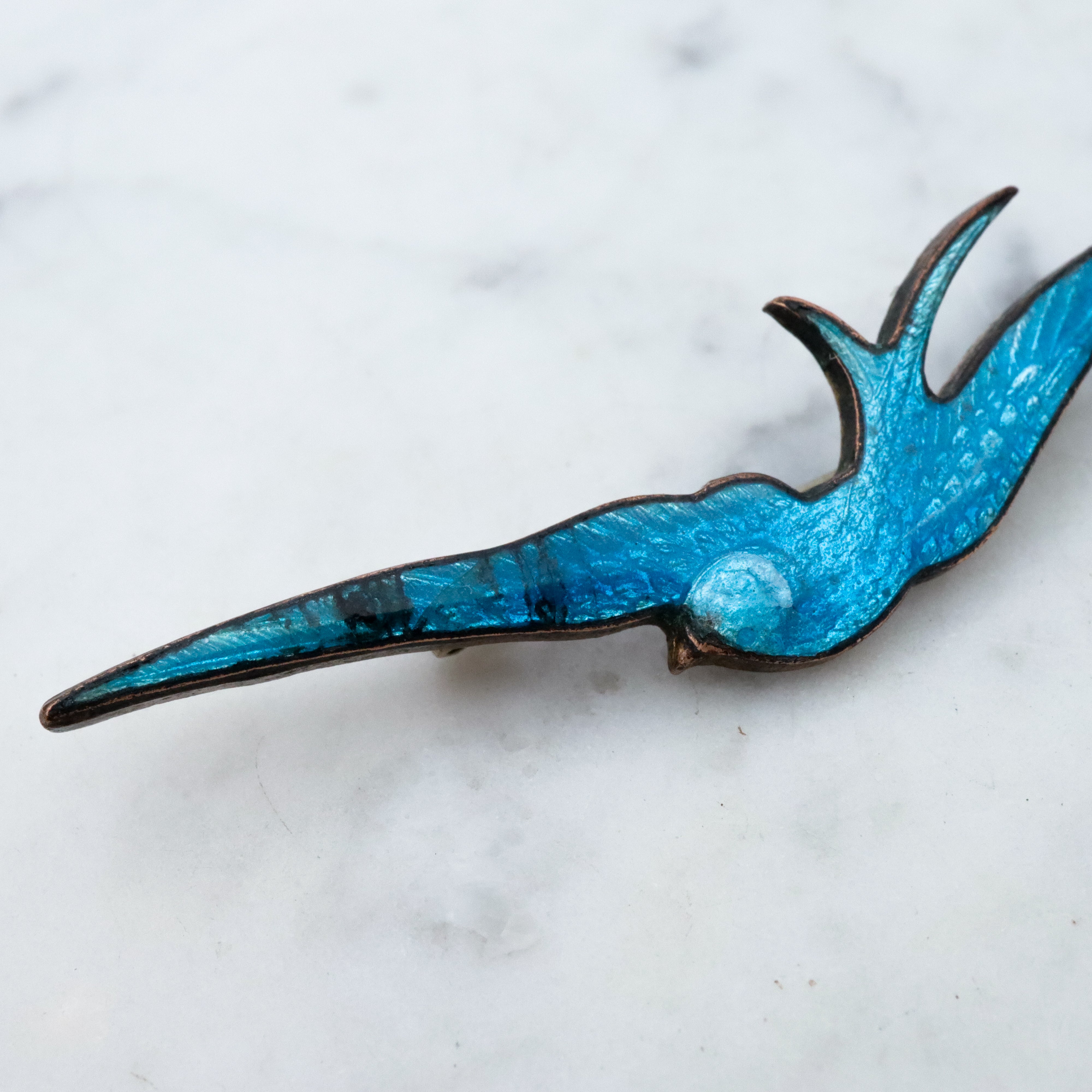 Antique Victorian blue enamel swallow brooch