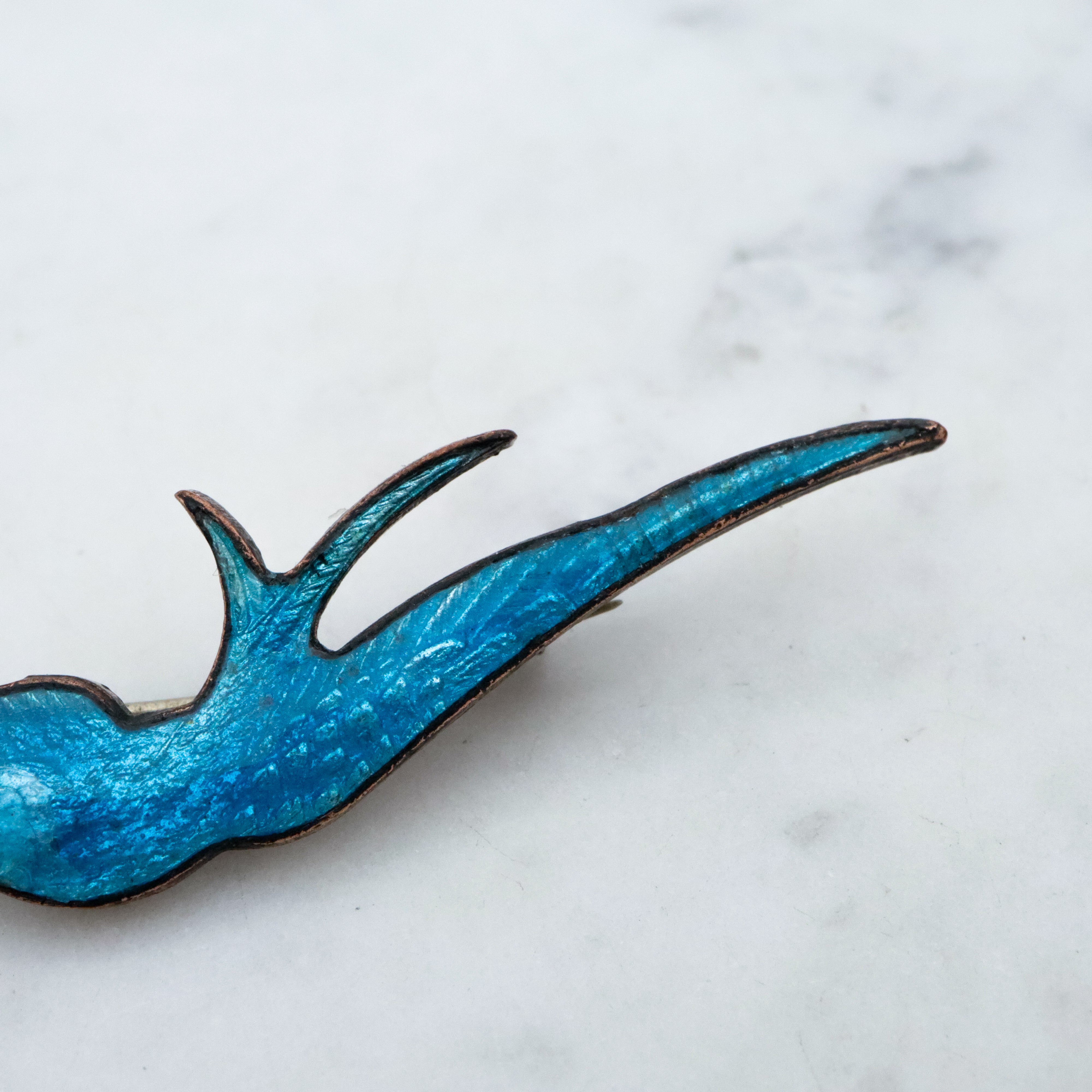 Antique Victorian blue enamel swallow brooch