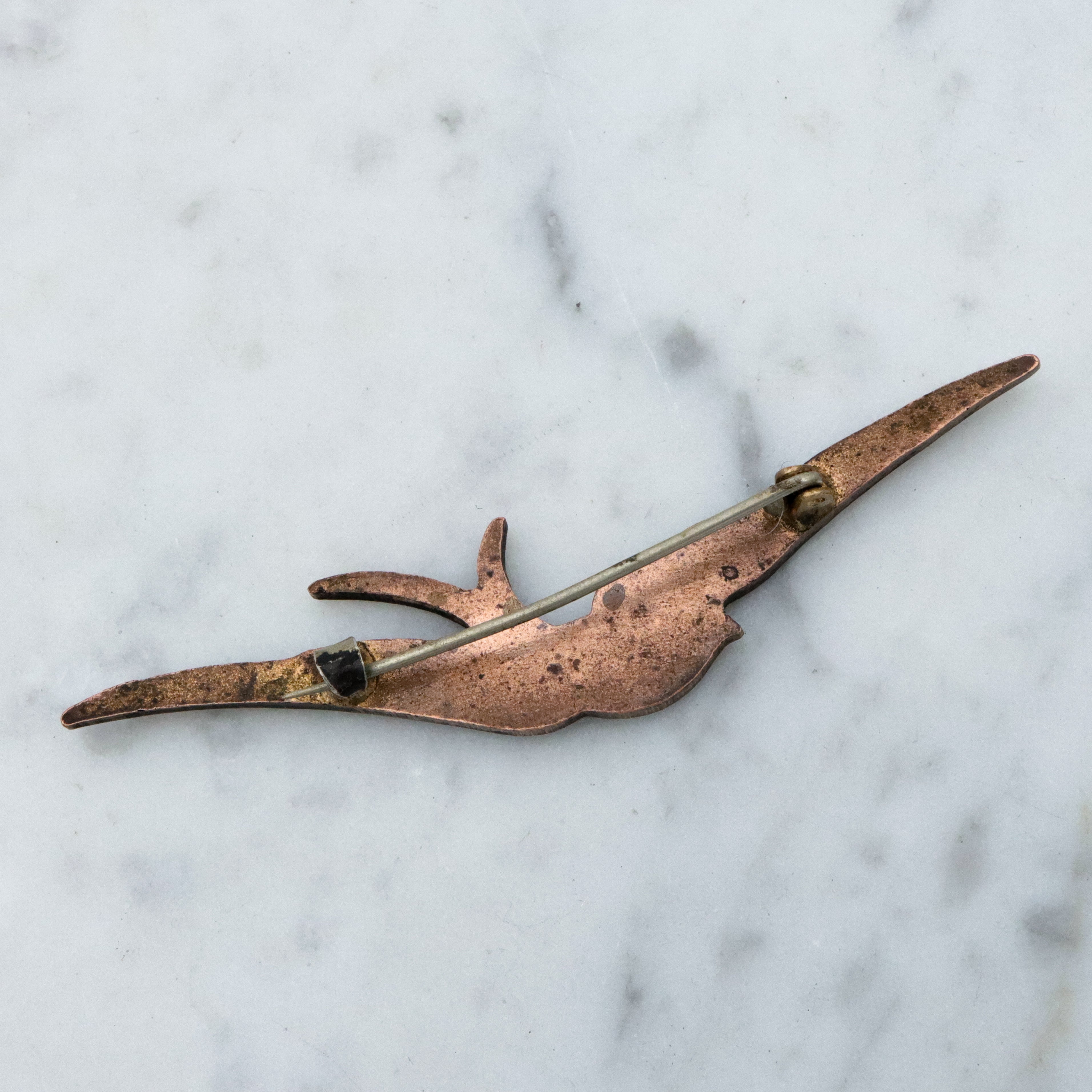 Antique Victorian blue enamel swallow brooch