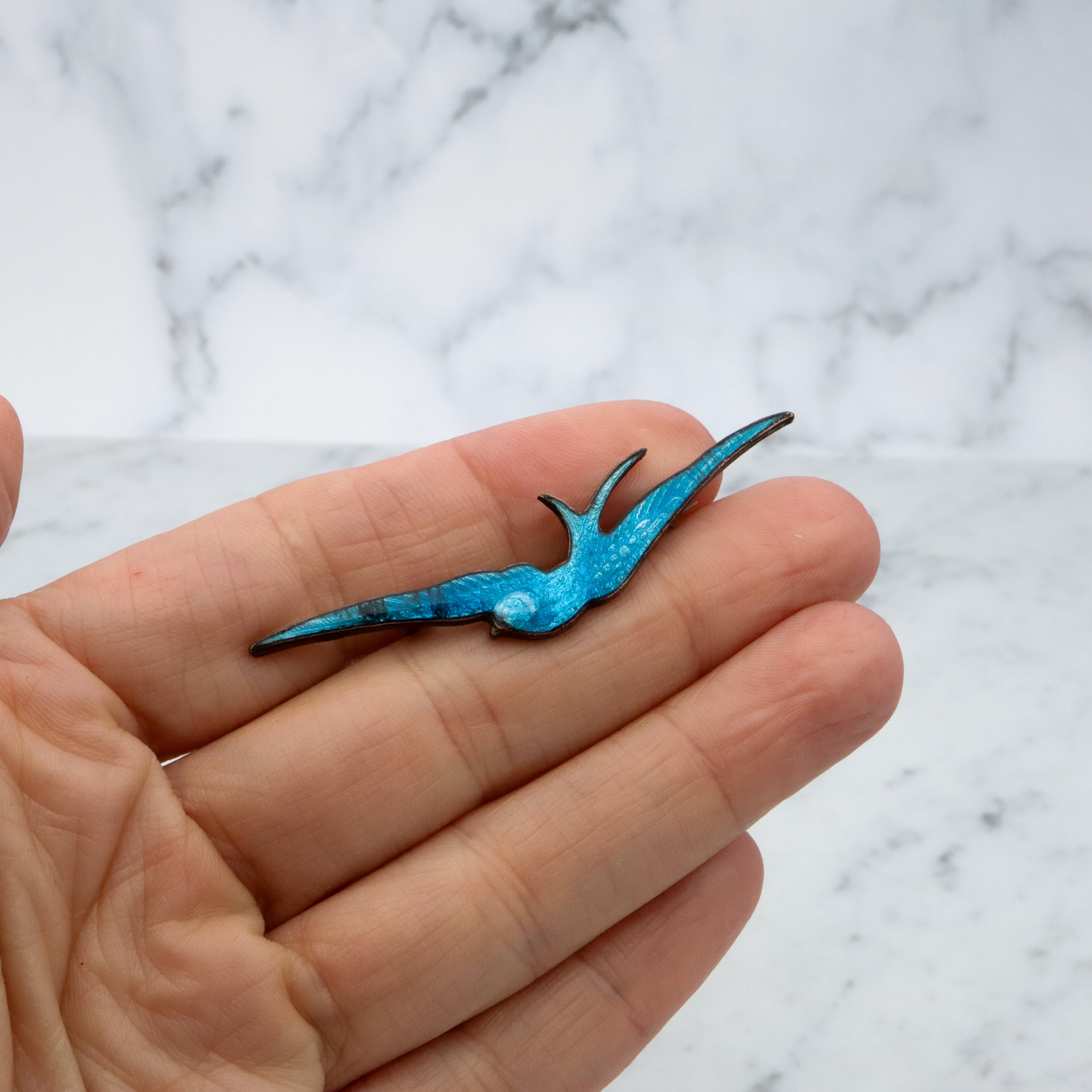 Antique Victorian blue enamel swallow brooch