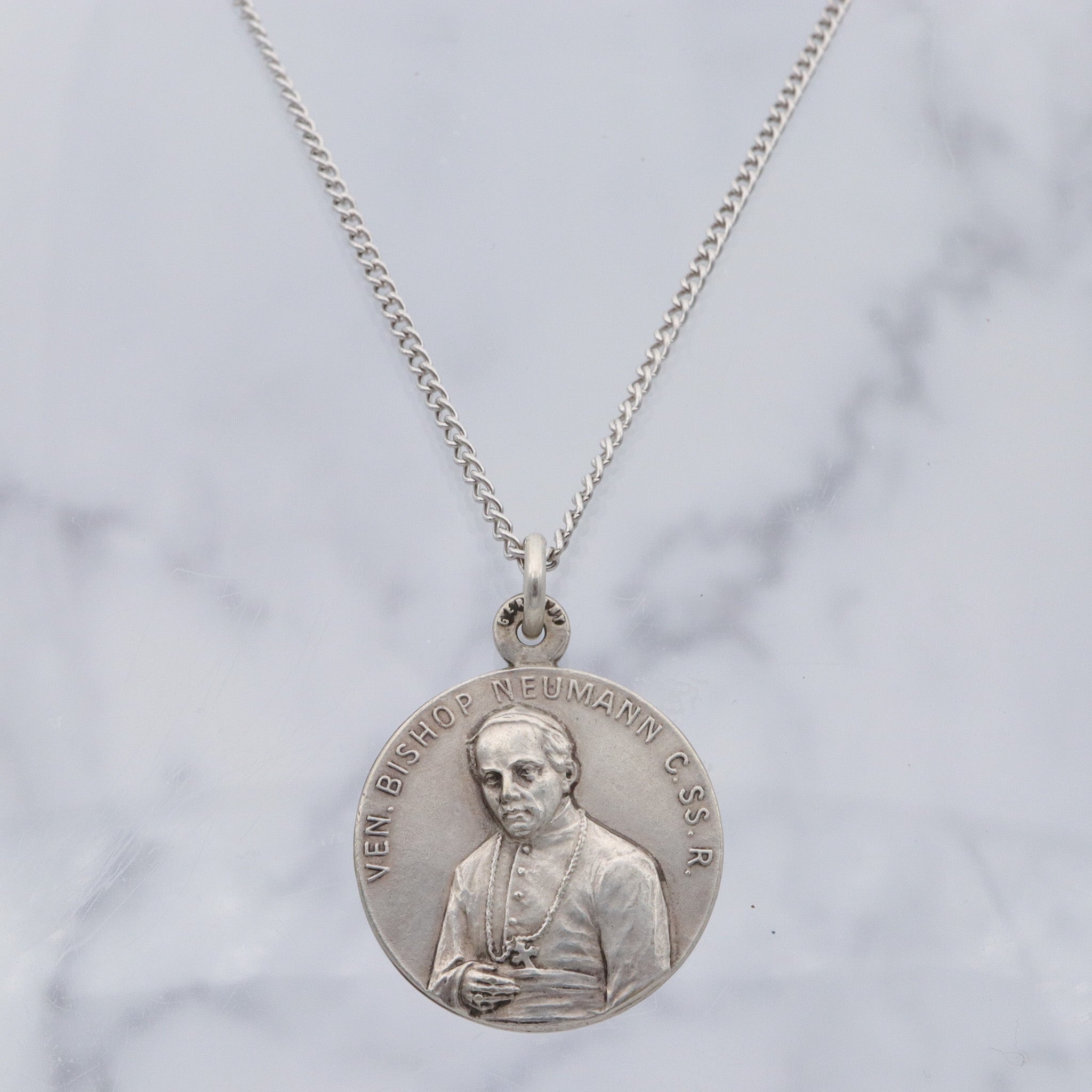 Antique German silver plated Bishop John Neumann C.SS.R medallion pendant