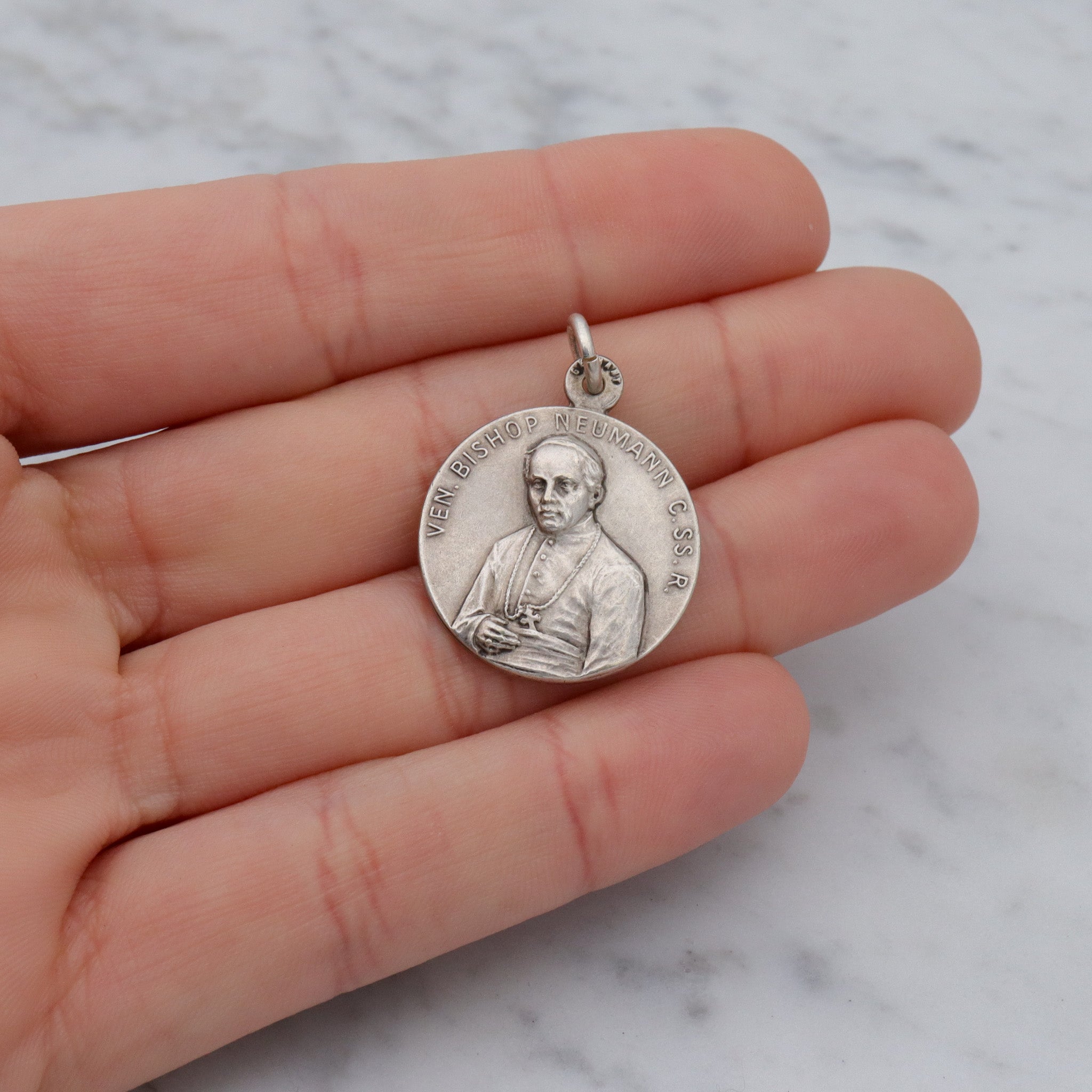 Antique German silver plated Bishop John Neumann C.SS.R medallion pendant
