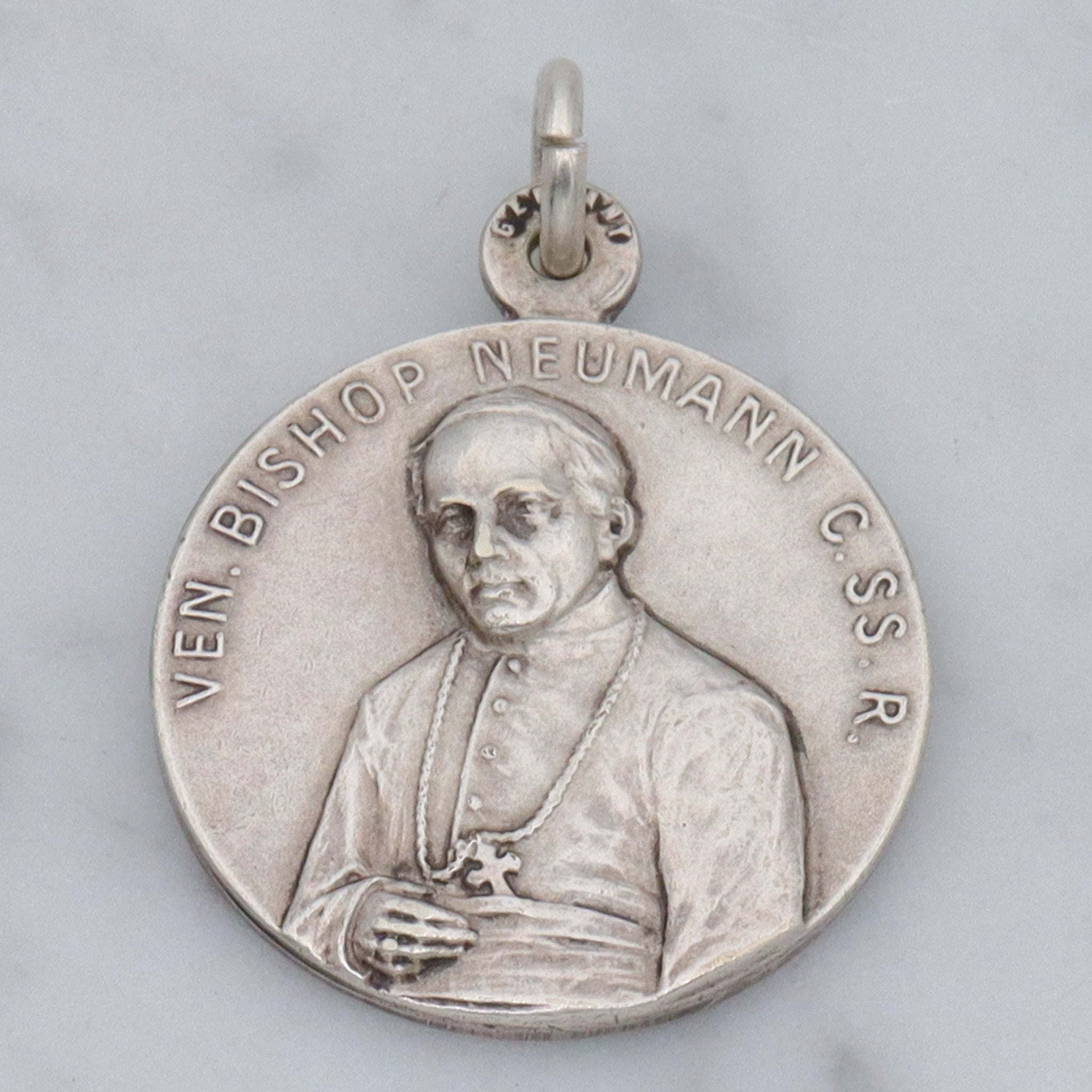 Antique German silver plated Bishop John Neumann C.SS.R medallion pendant